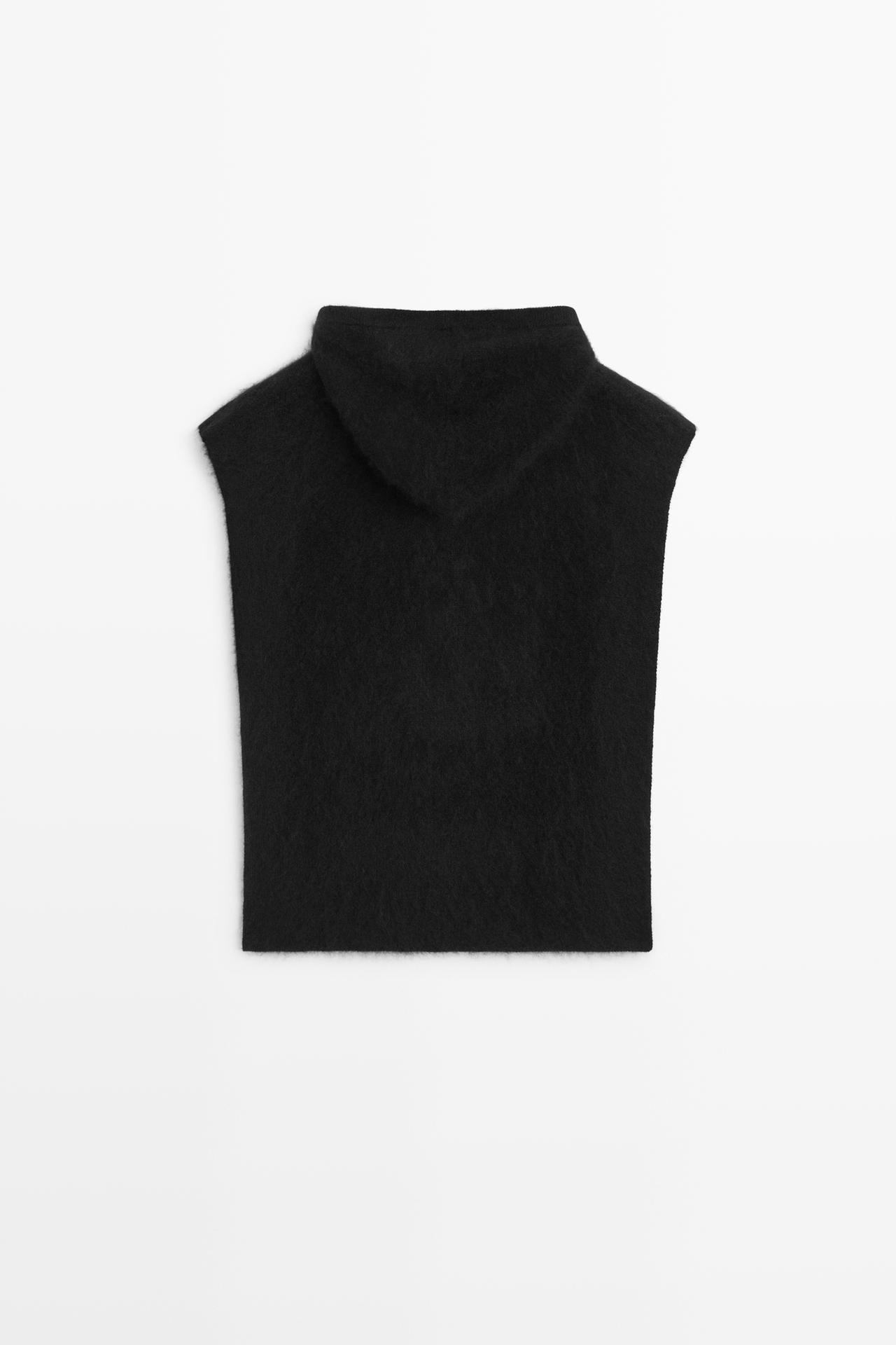 100% cashmere hooded knit vest — BLACK