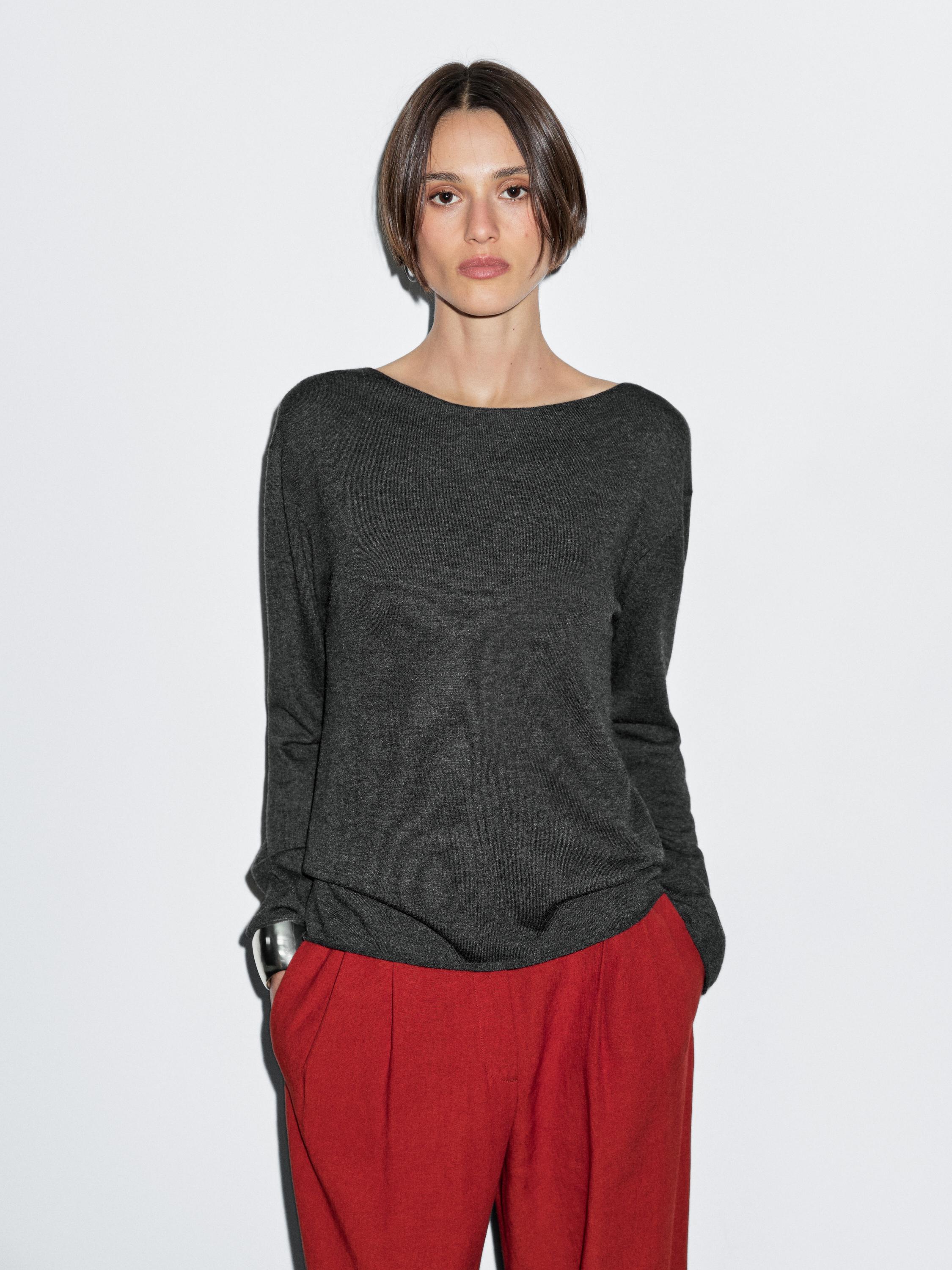 Wool blend boat neck sweater