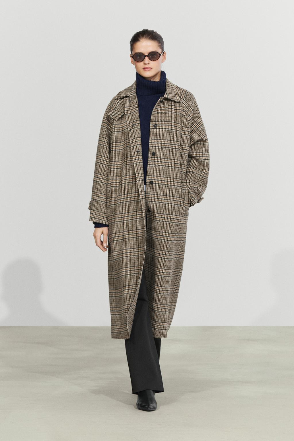 Massimo Dutti Yun qarışıqlı dama-dama trençkot