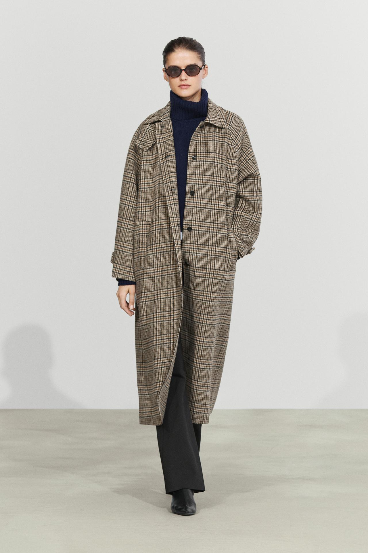 Wool blend check trench coat — Off white