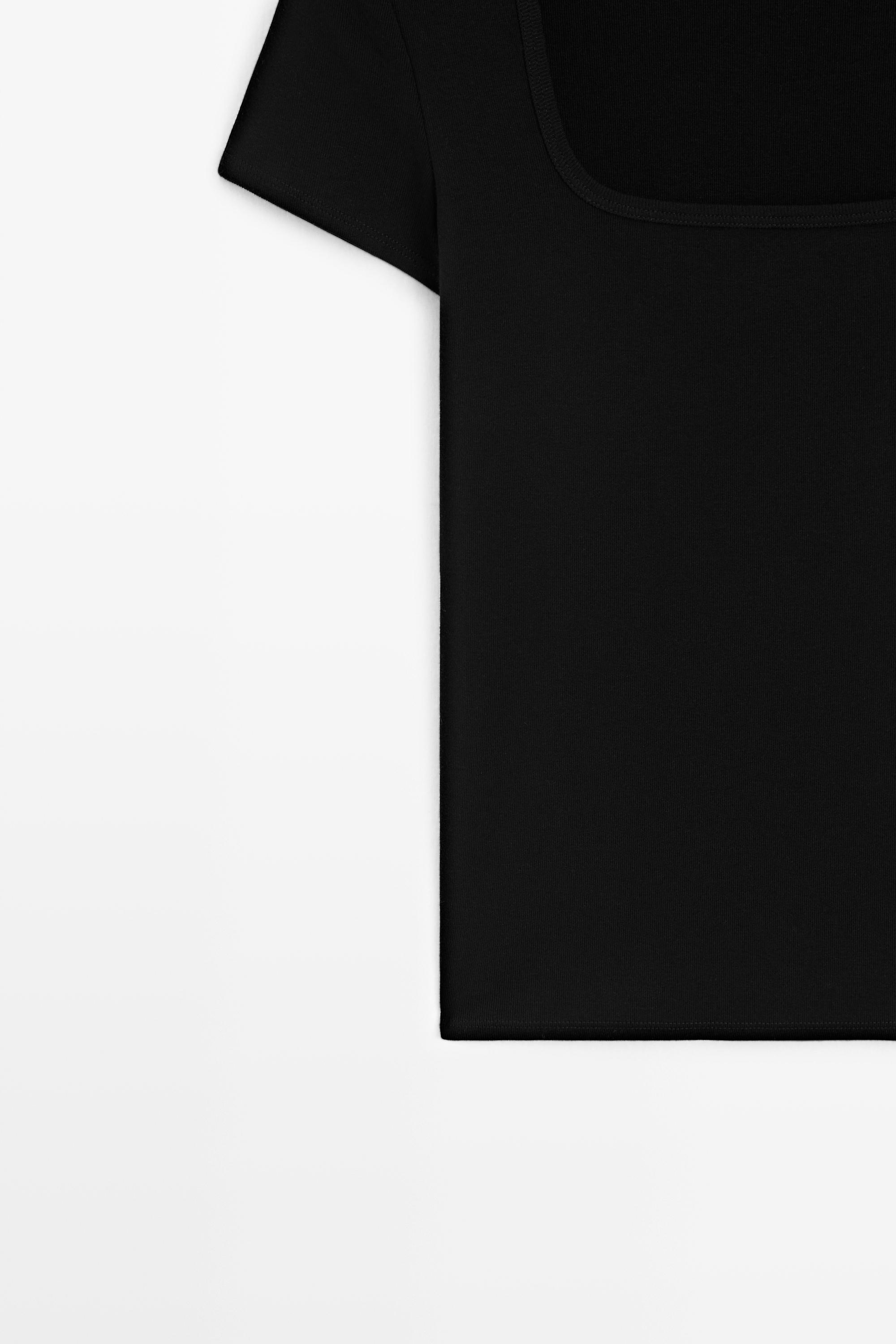 Short sleeve square neckline T-shirt — BLACK
