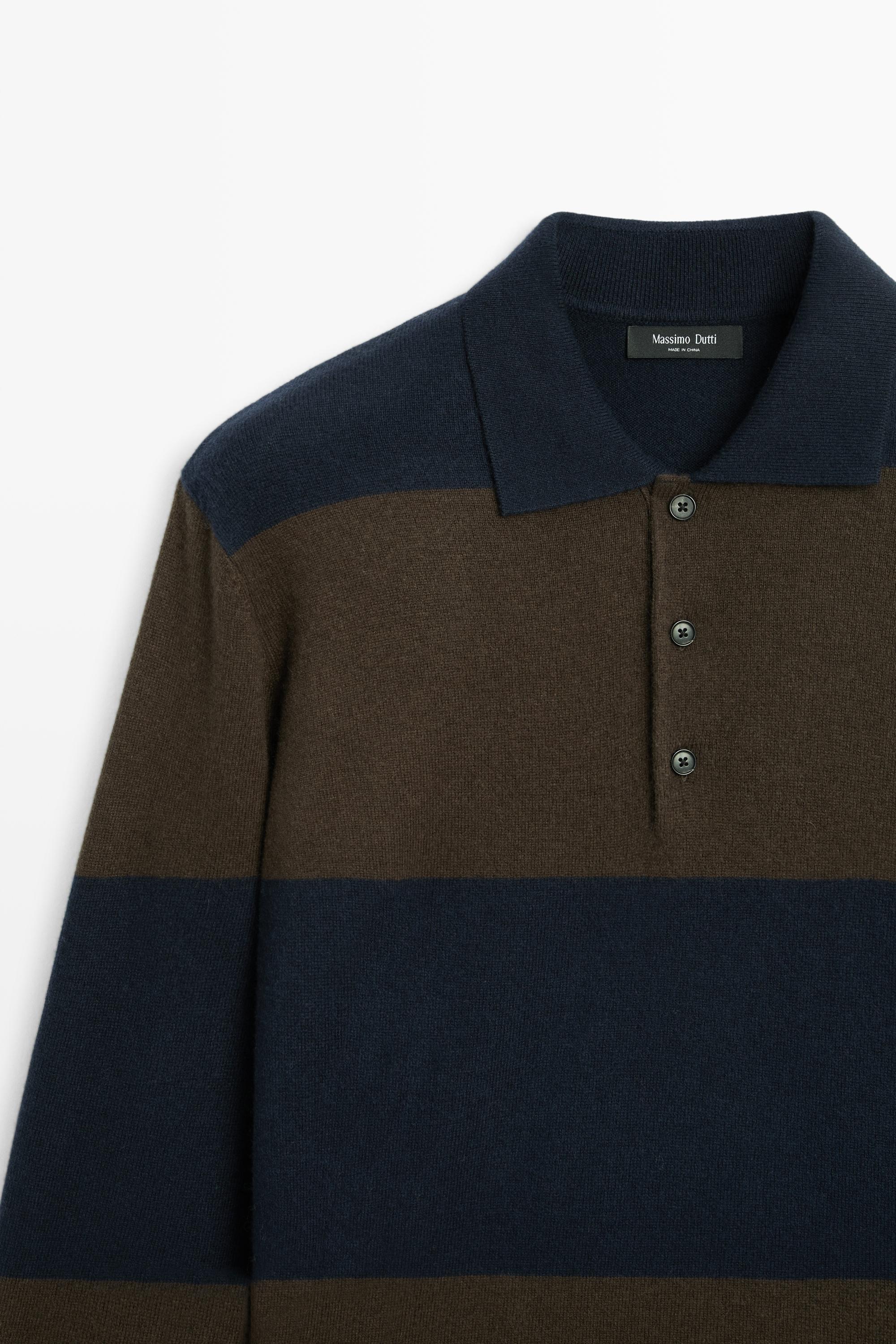 Wool-blend striped polo sweater — DEEP BLUE