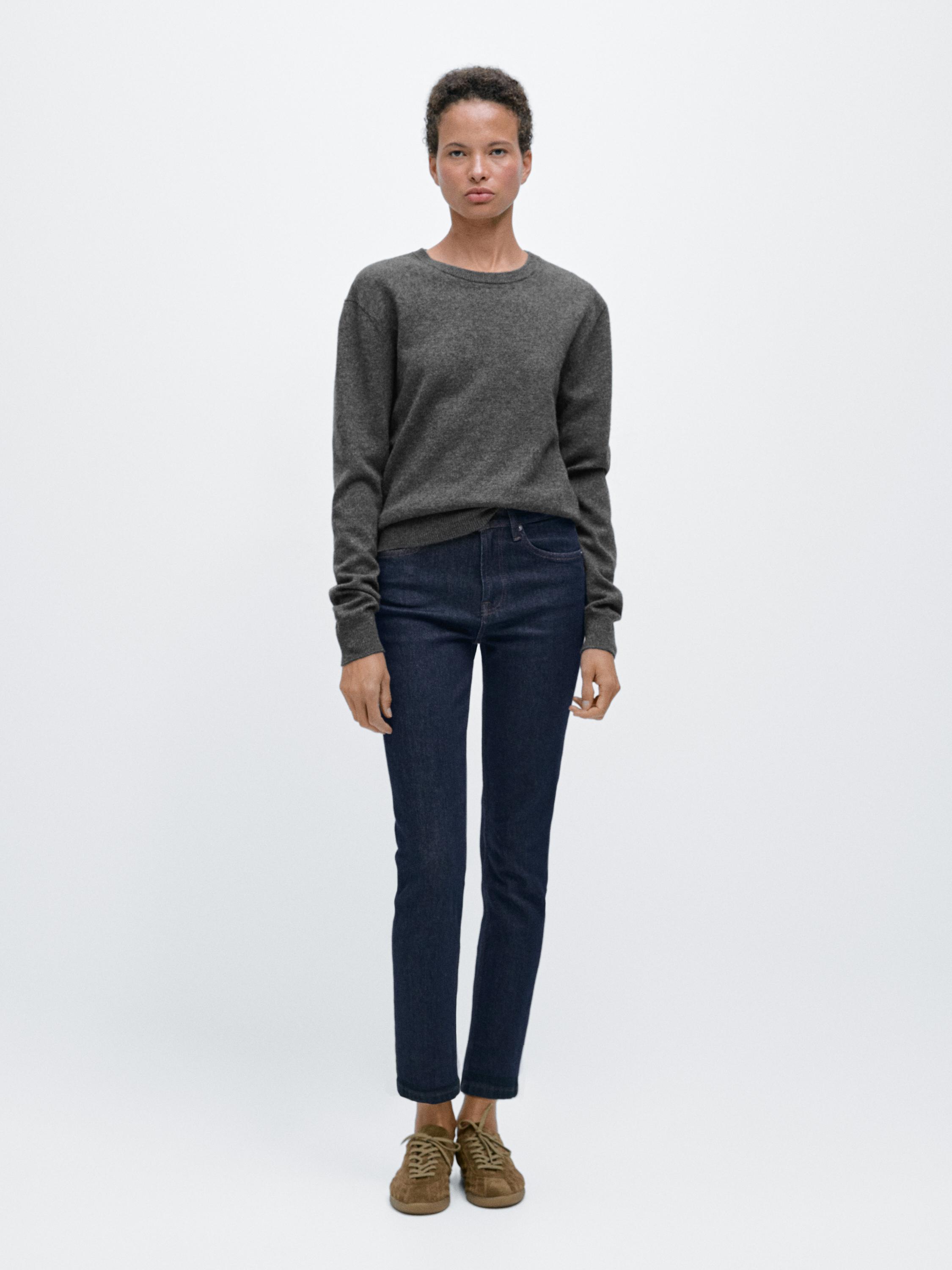 Mid-rise cropped slim fit jeans — DARK BLUE