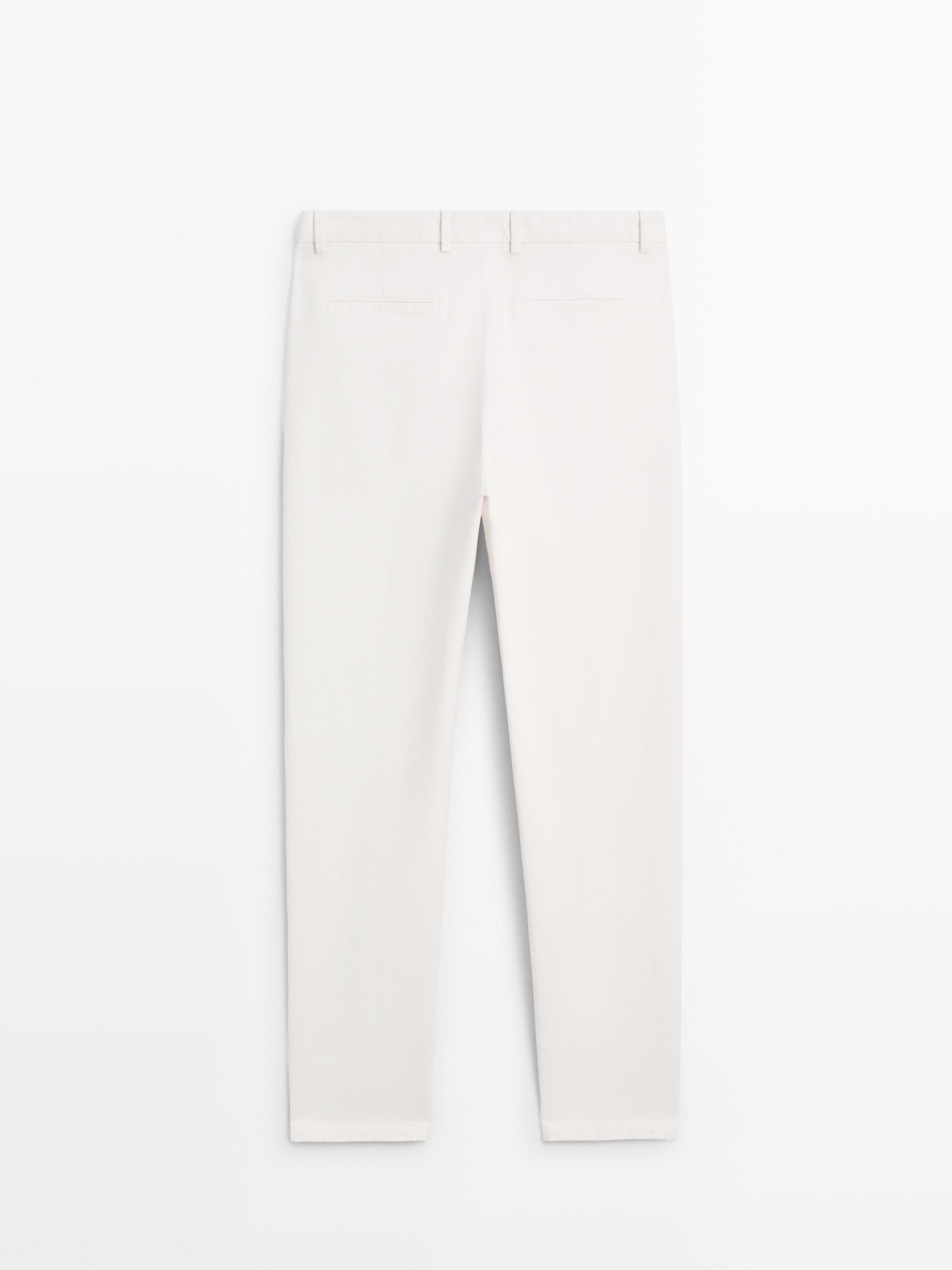 Cotton twill pants with elasticated waistband — Off white