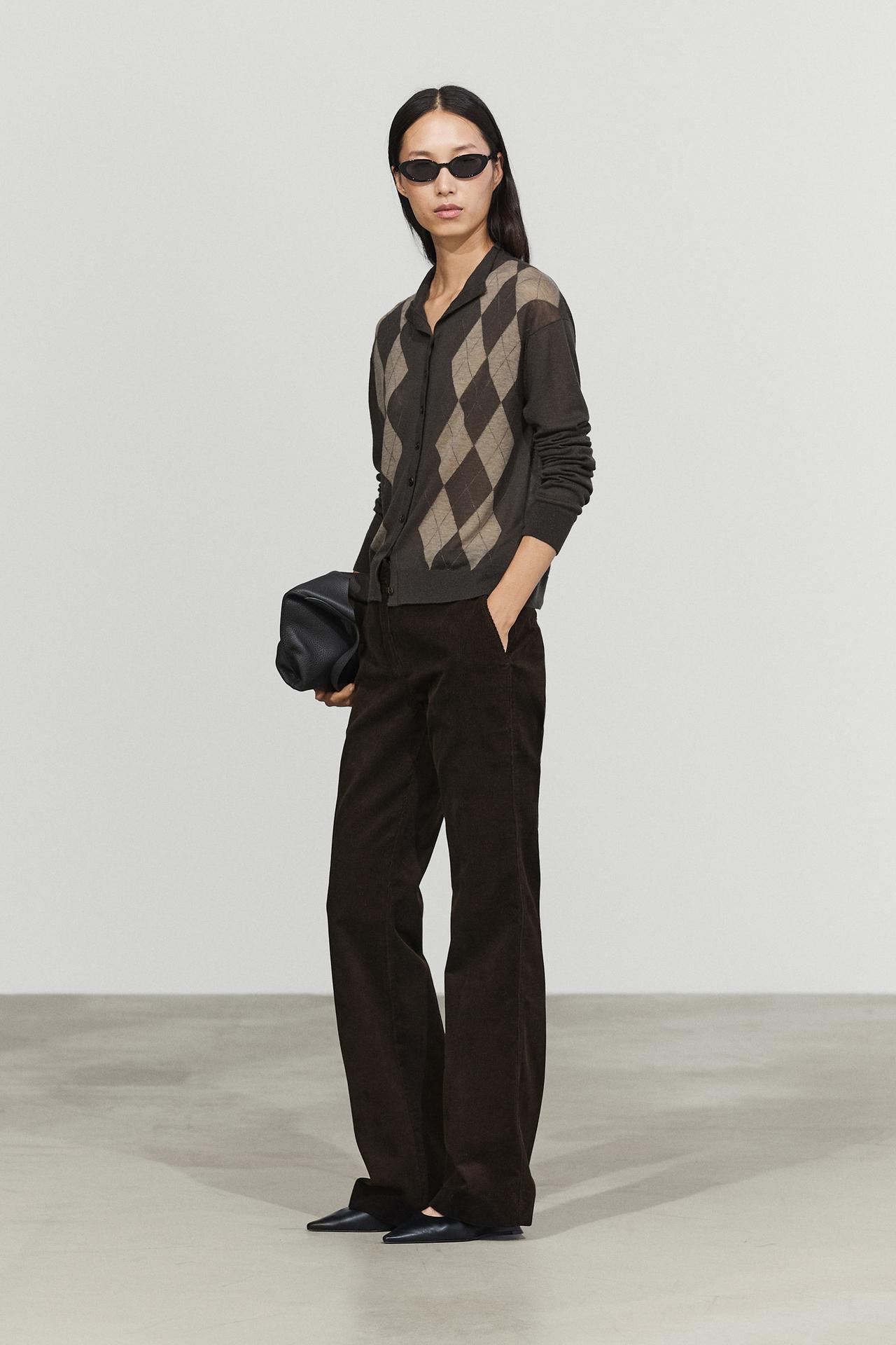 100% wool argyle knit cardigan — GREY