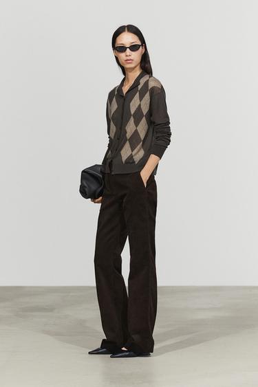 100% wool argyle knit cardigan — GREY 8