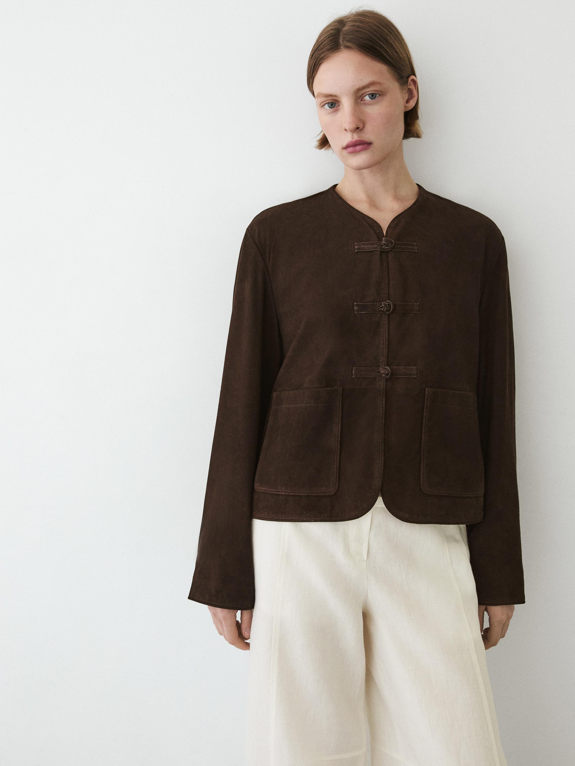 Short suede leather jacket — BROWN