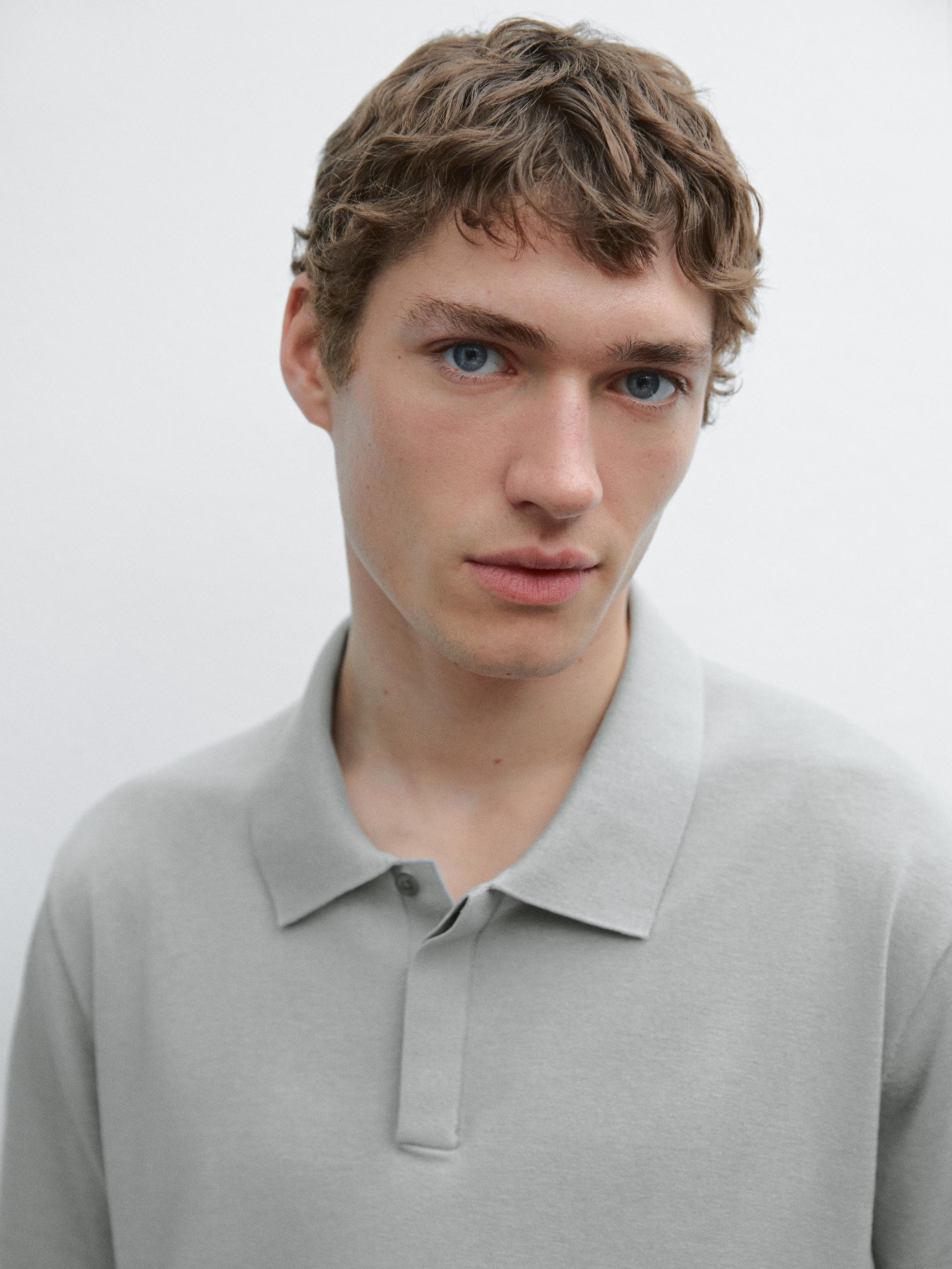 Cotton blend knit polo shirt
