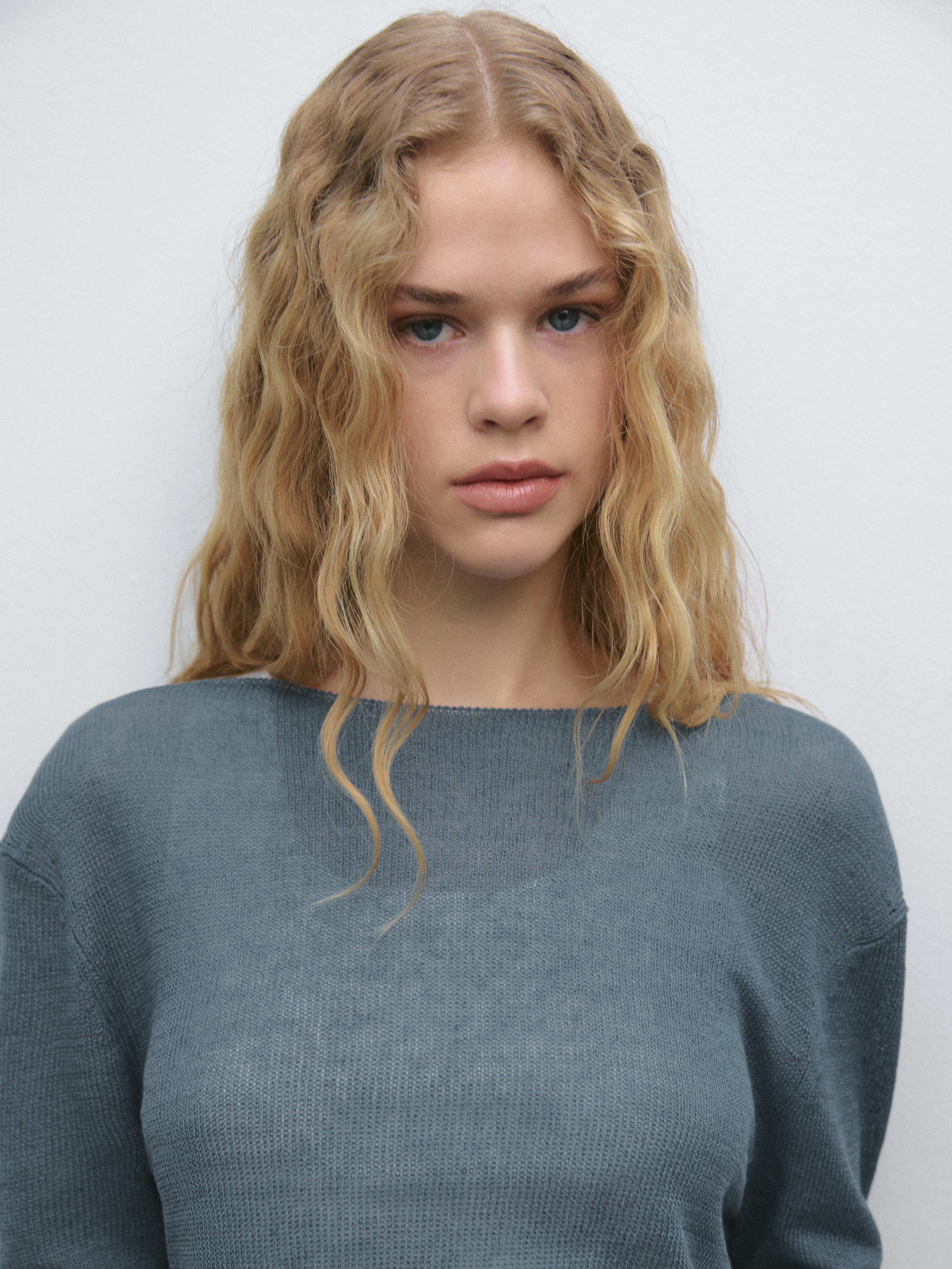 Linen blend cutwork sweater