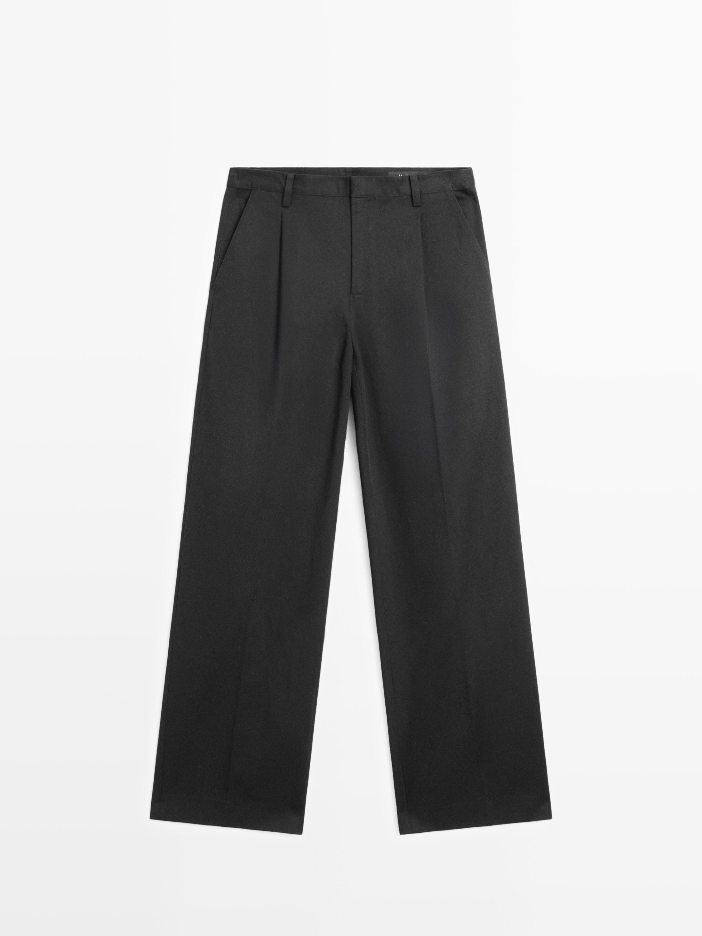 Darted cotton trousers — BLACK