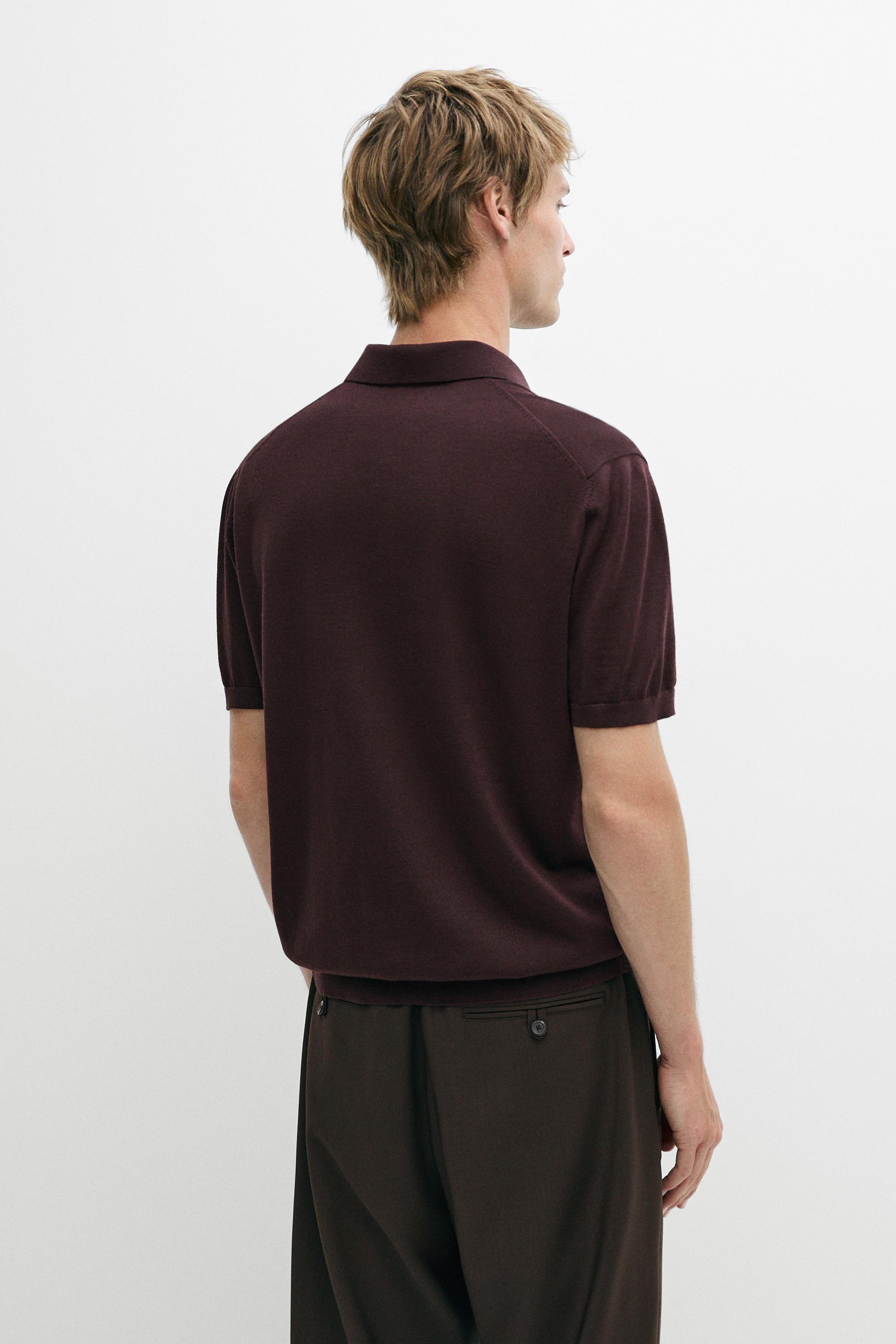 Wool blend knit polo shirt — BURGUNDY