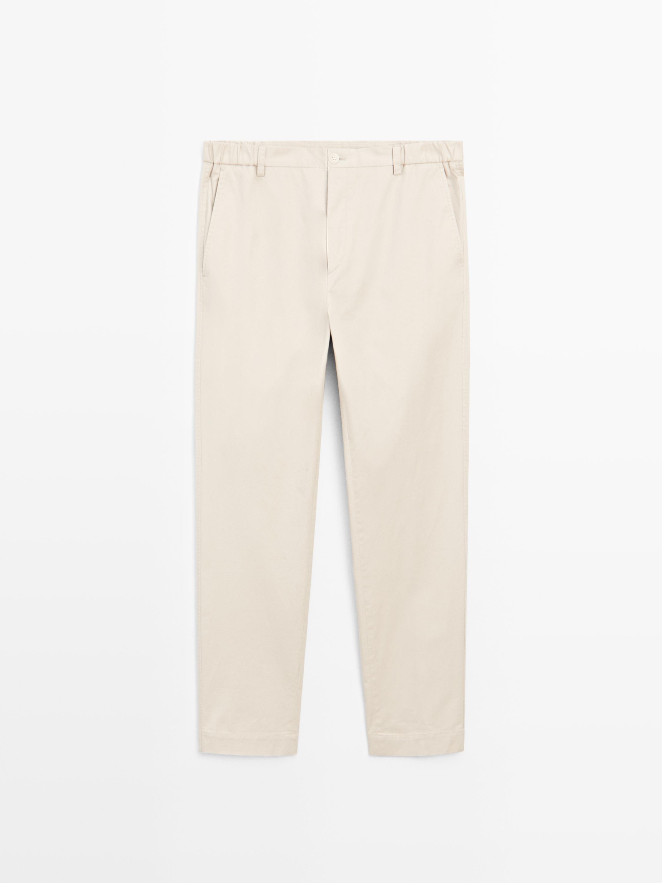 Cotton blend slim fit trousers