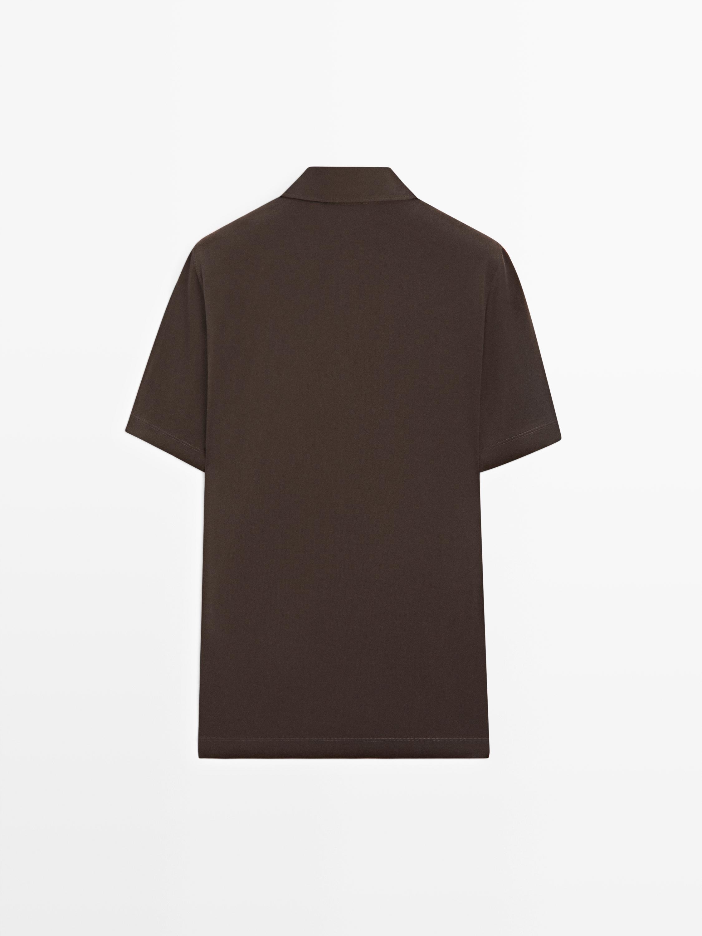 Cotton blend short sleeve polo shirt — Chocolate