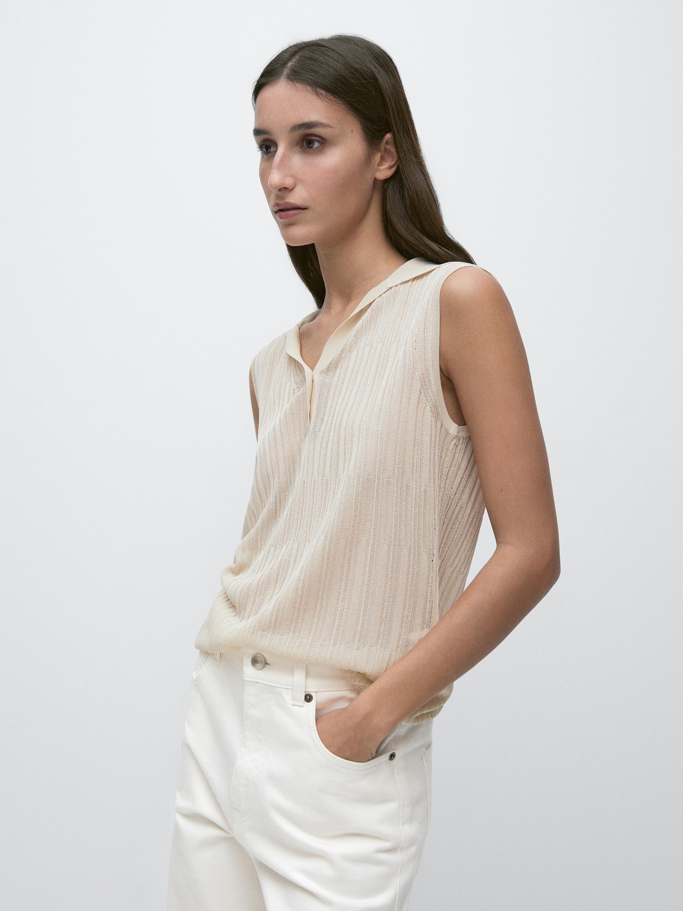 Semi-sheer flowing polo shirt