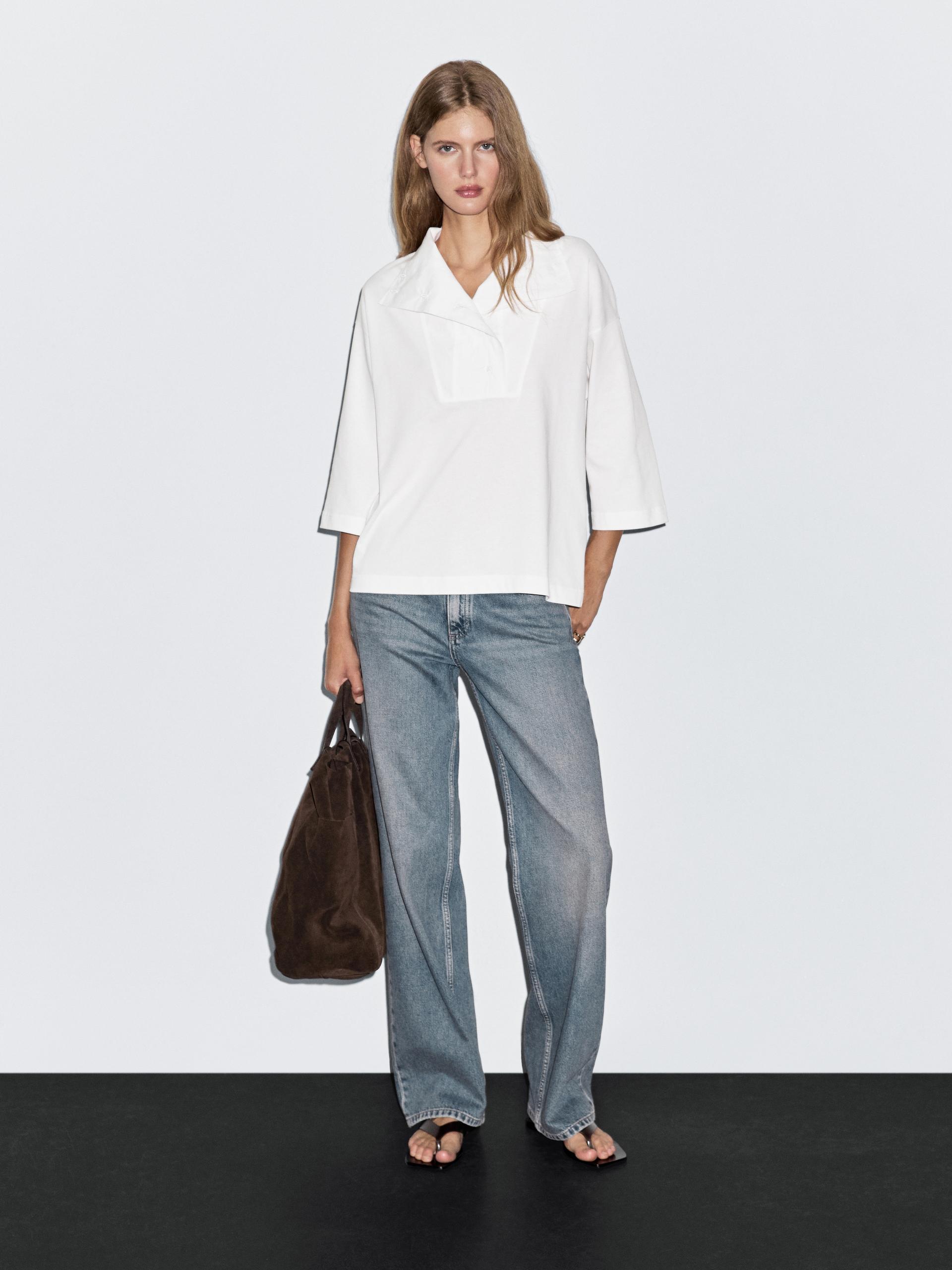 T-Shirt À Col Cheminée - Cru - L - Massimo Dutti - Femme