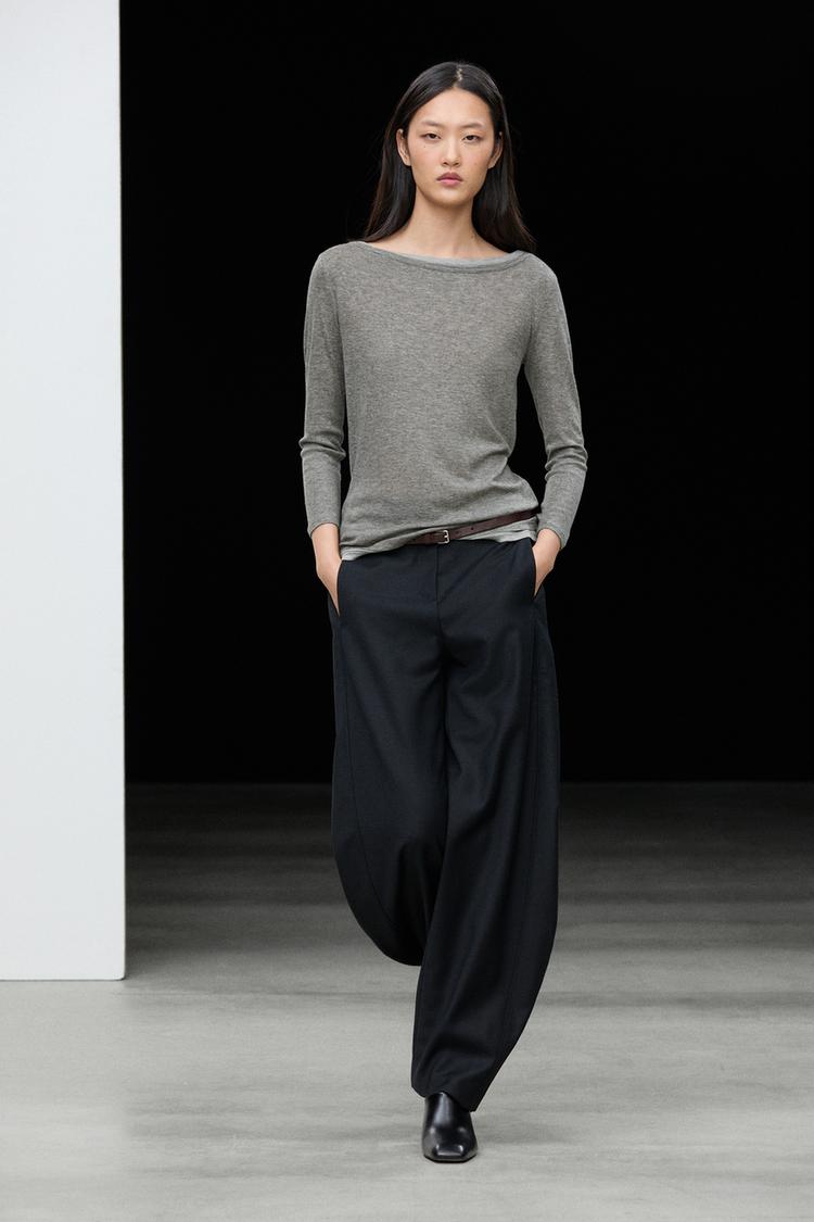 Double boat neck T-shirt — GREY MARL