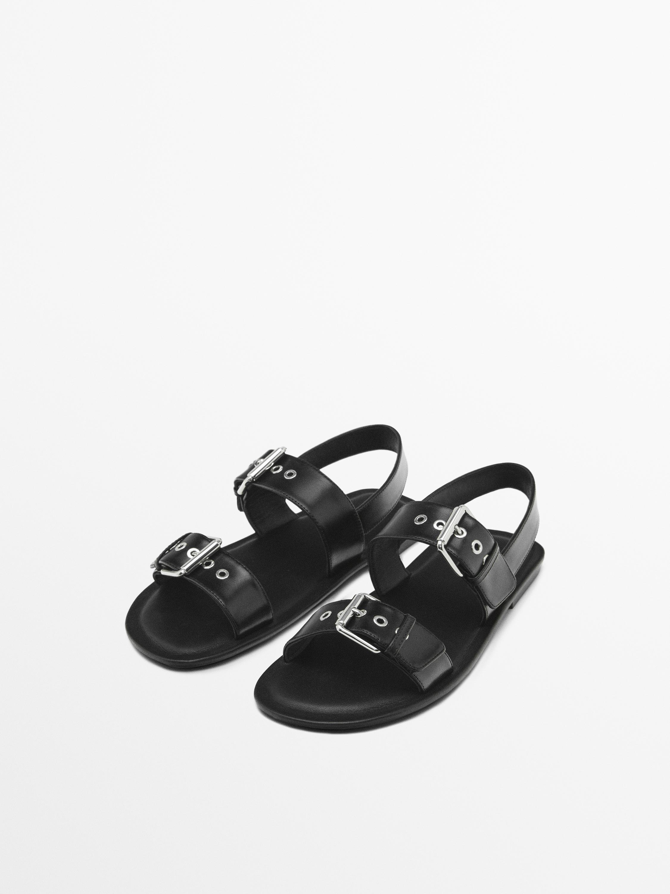 Flat slider sandals with buckles