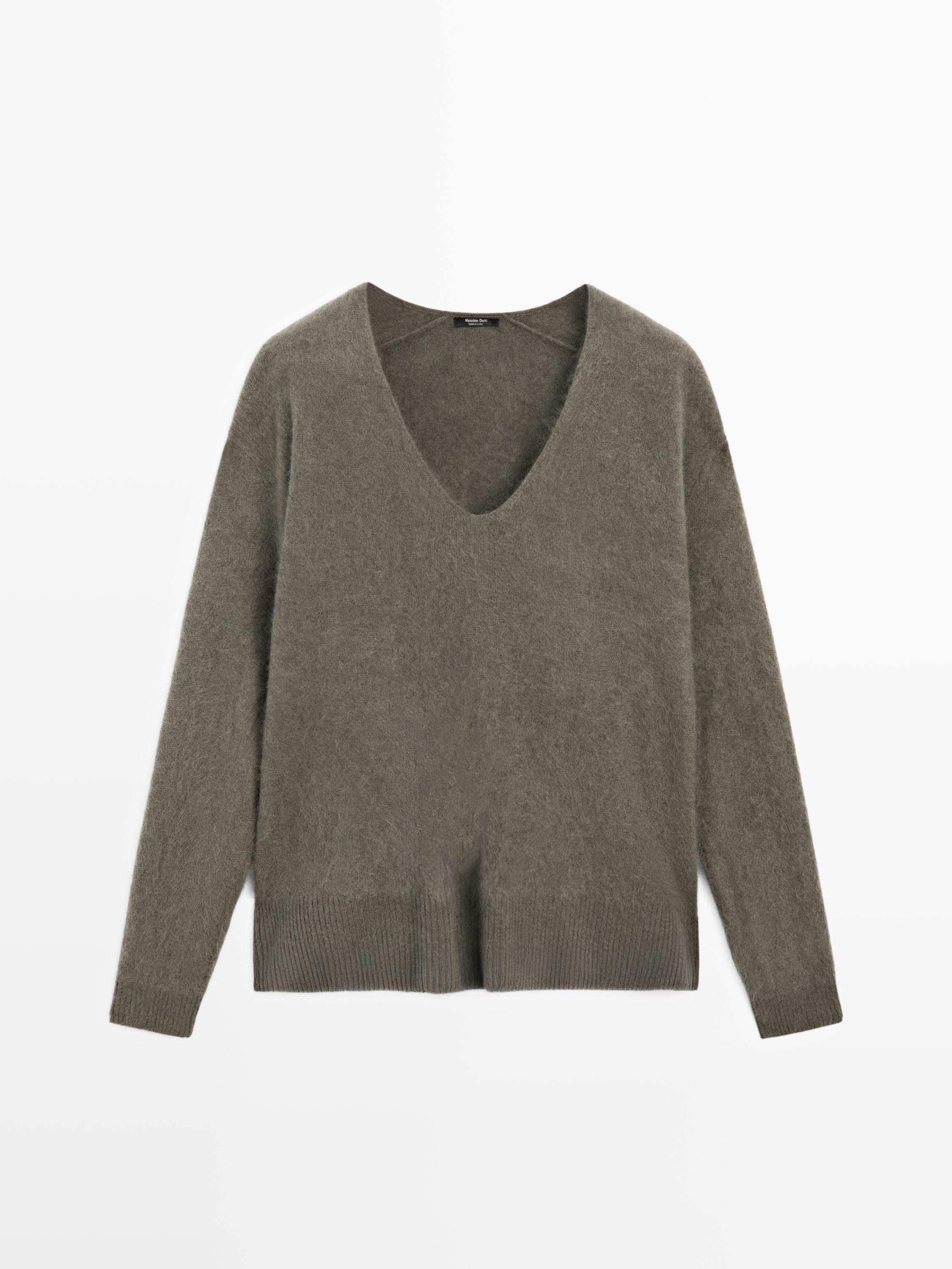 Jersey punto cuello pico lana cashmere