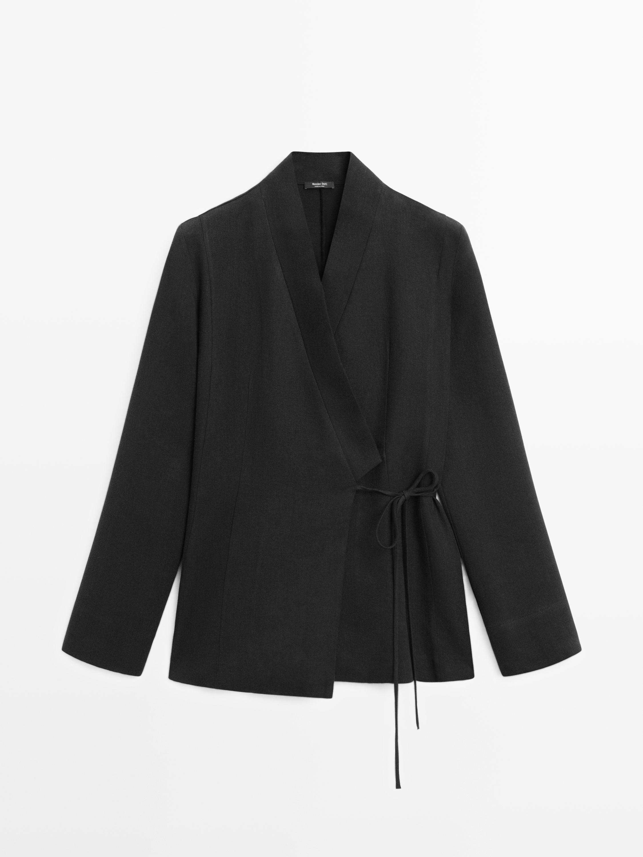 Fitted linen blend kimono