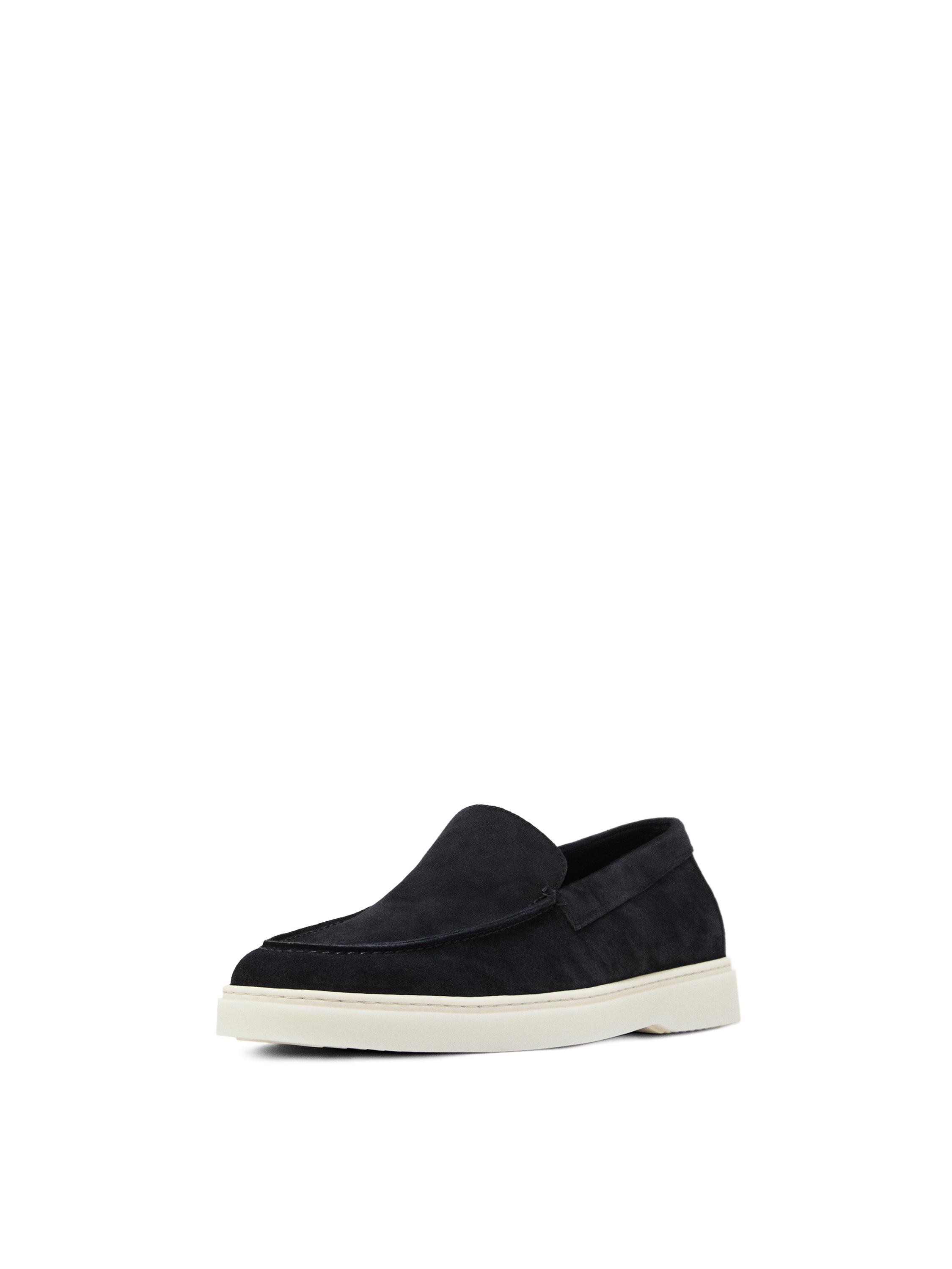 Split leather loafers with moc toe — BLUE