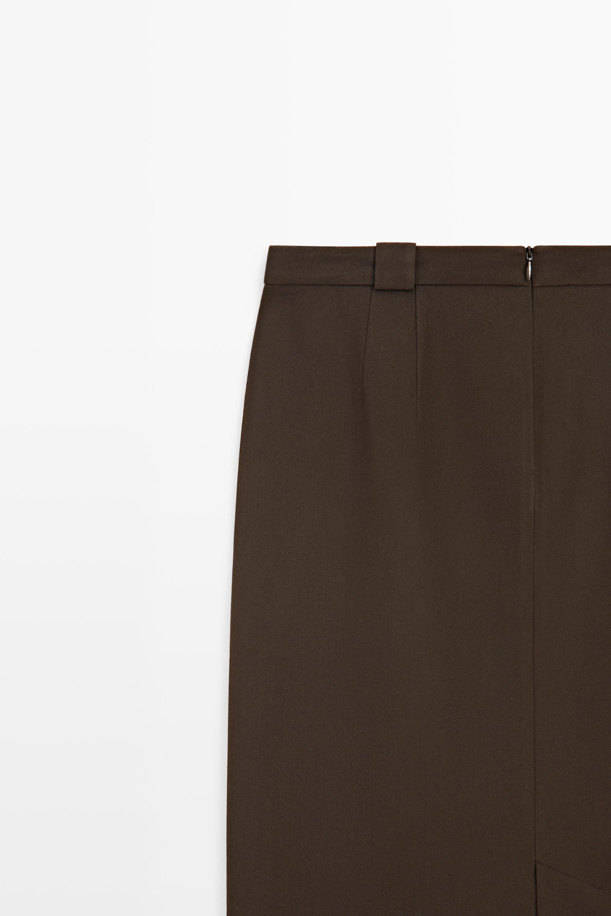 Straight wool blend midi skirt — BROWN