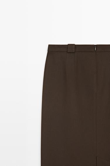 Straight wool blend midi skirt — BROWN 9