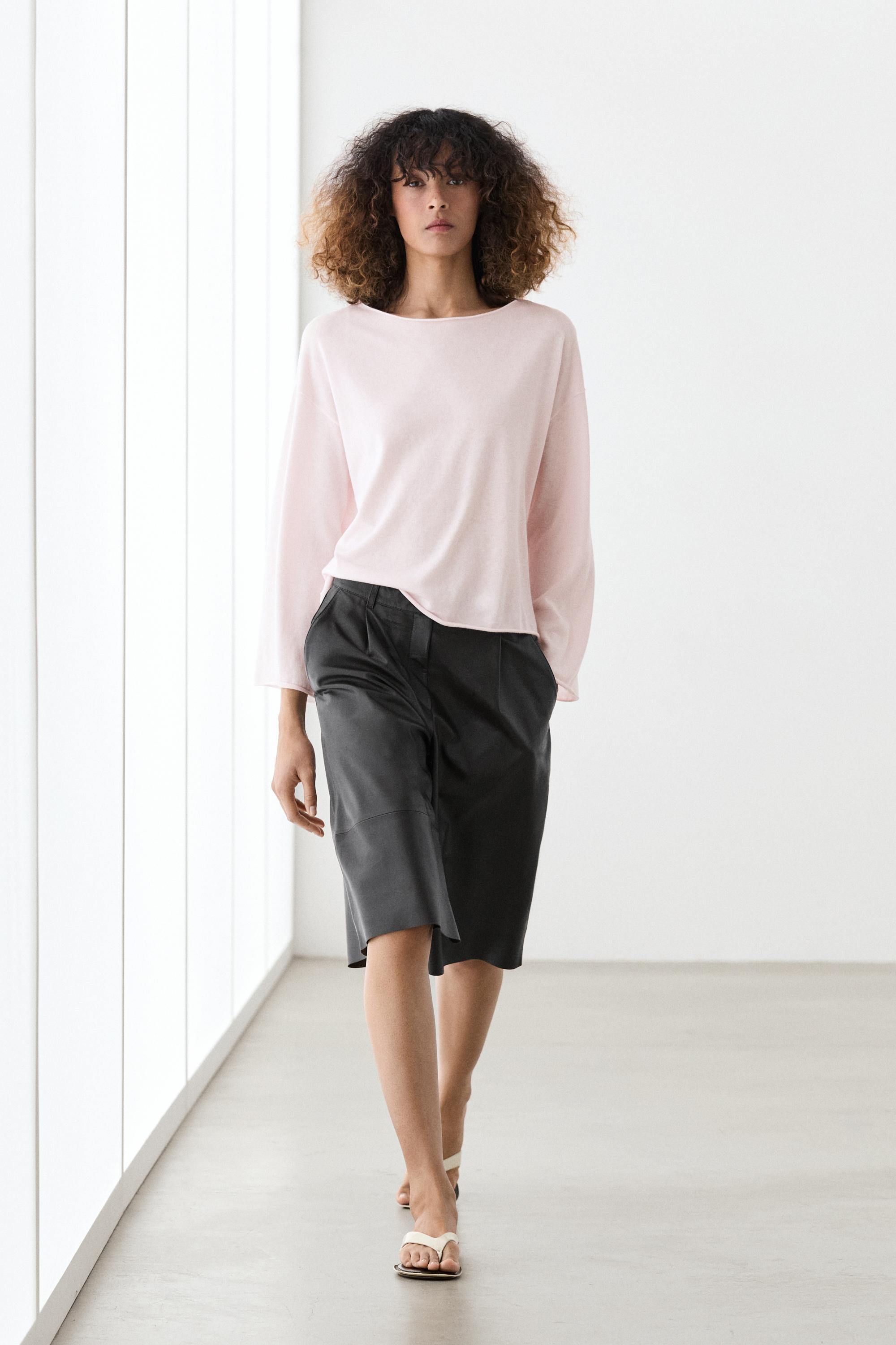 Cotton blend knit sweater — PALE PINK