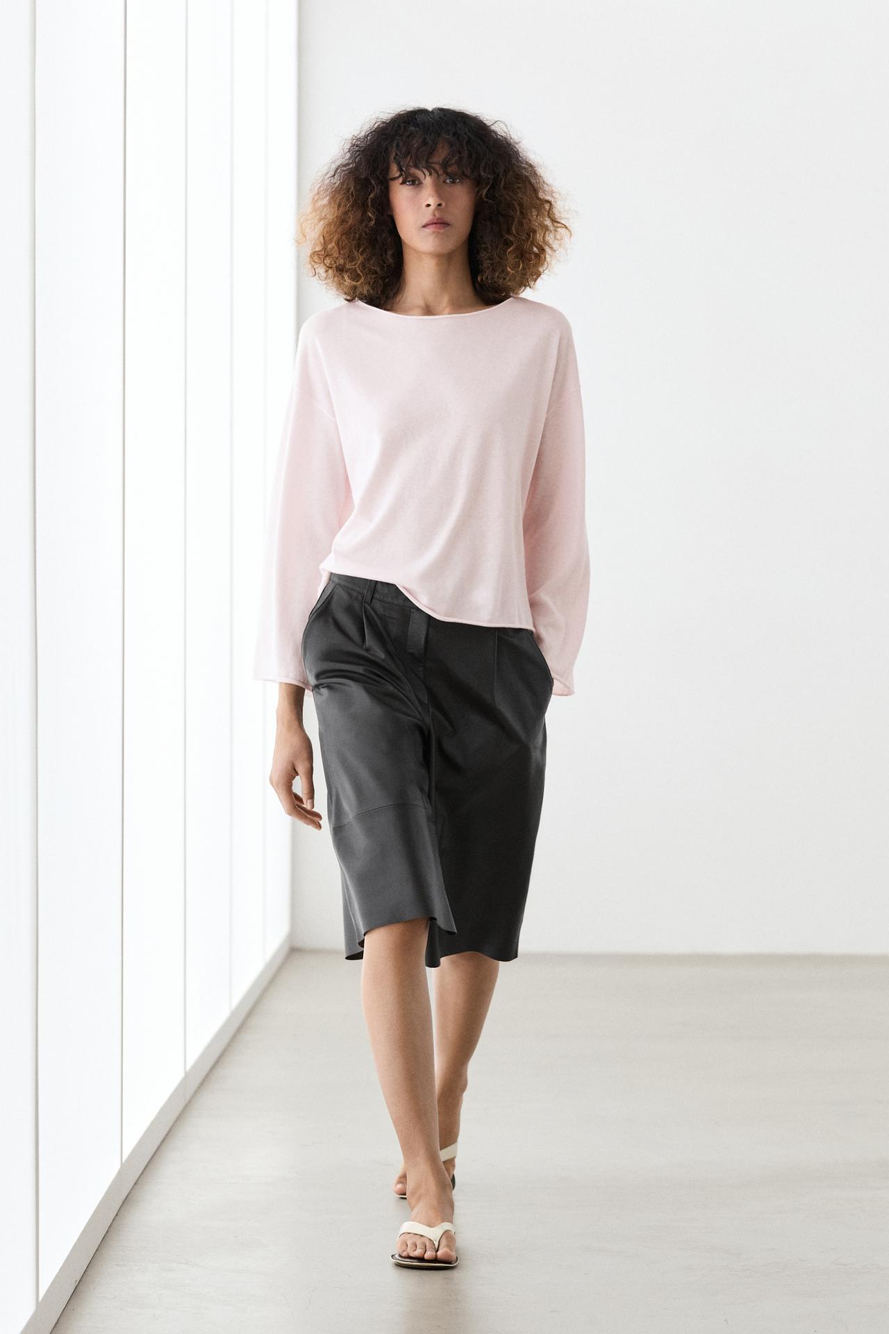 Cotton blend knit sweater — PALE PINK
