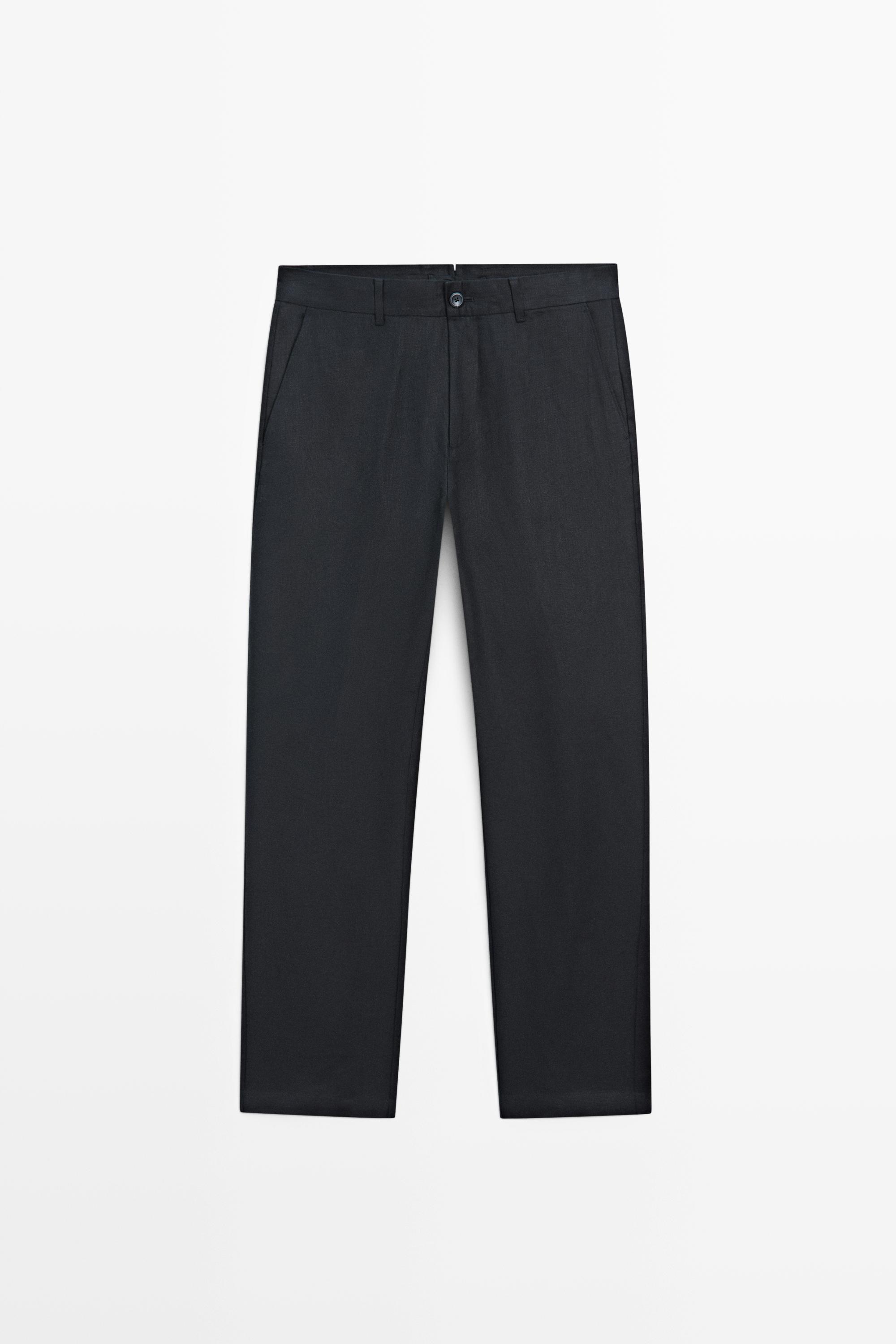 Tapered fit linen pants — NAVY BLUE