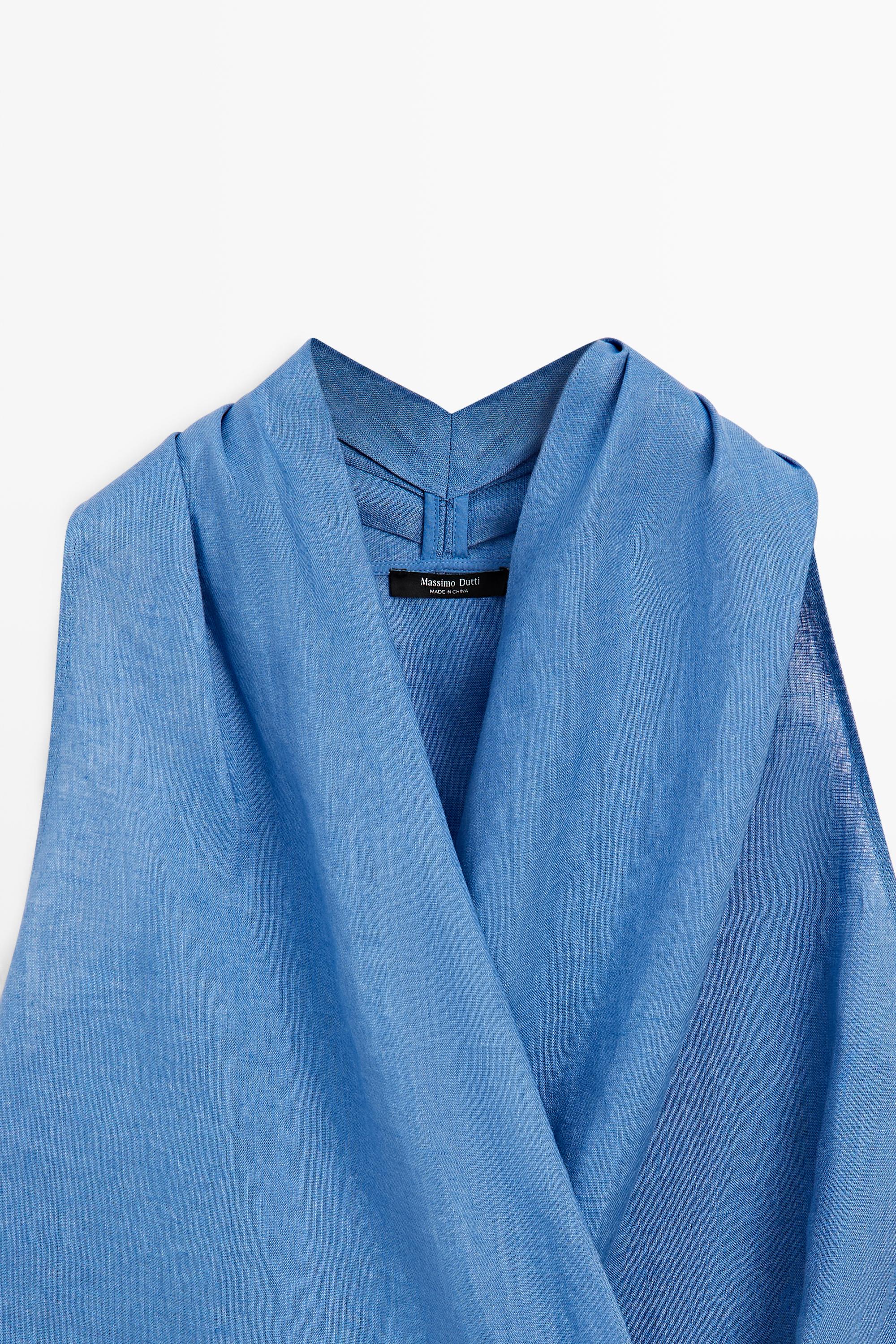 100% linen crossover halter top — Dark Blue