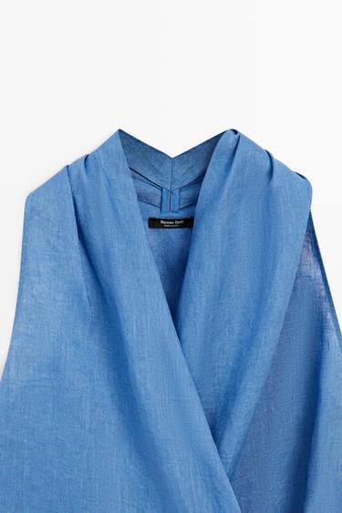 100% linen crossover halter top — Dark Blue 9