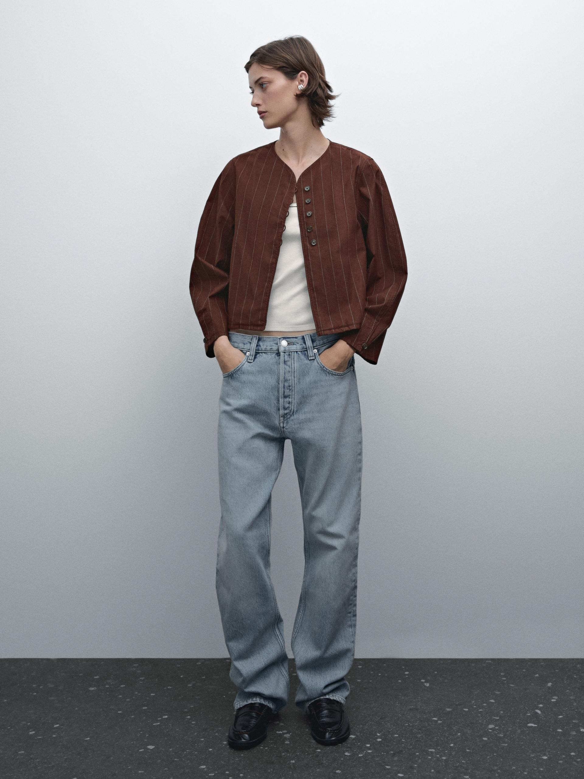 Chaqueta Rayas Detalle Botones - Burdeos - L - Massimo Dutti - Mujer