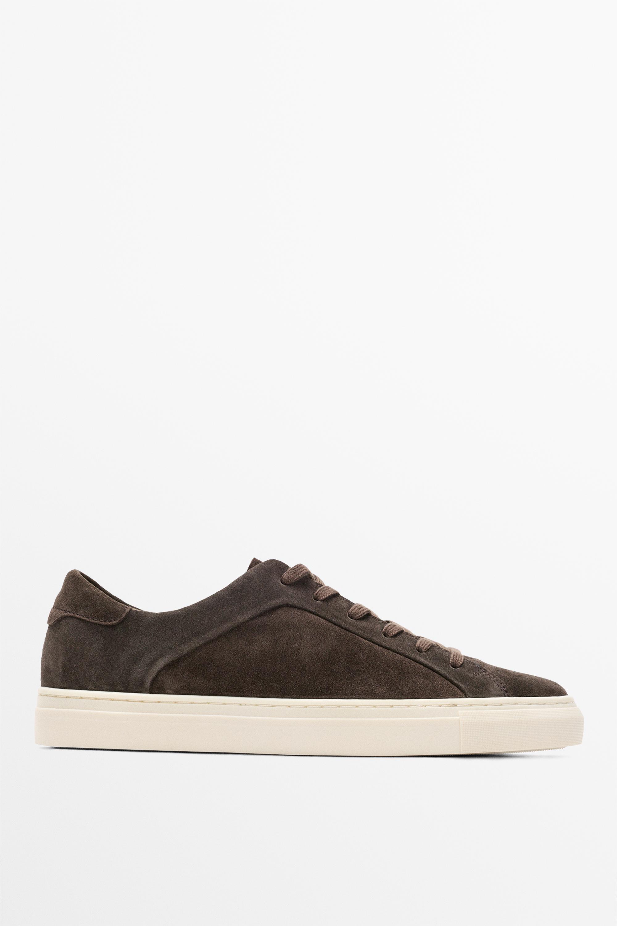 Leather trainers with lug sole — BROWN