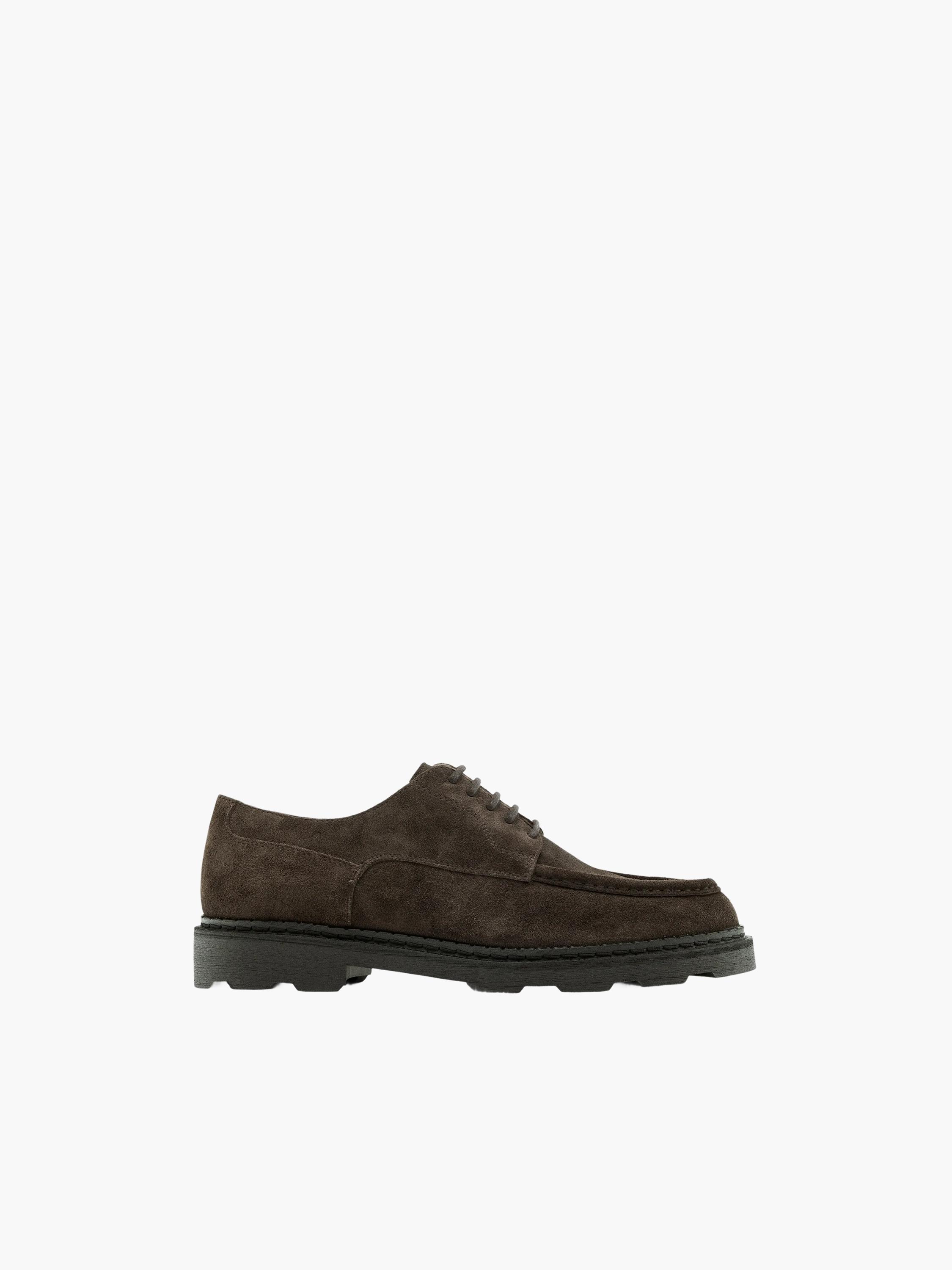 Moc toe split suede shoes — BROWN