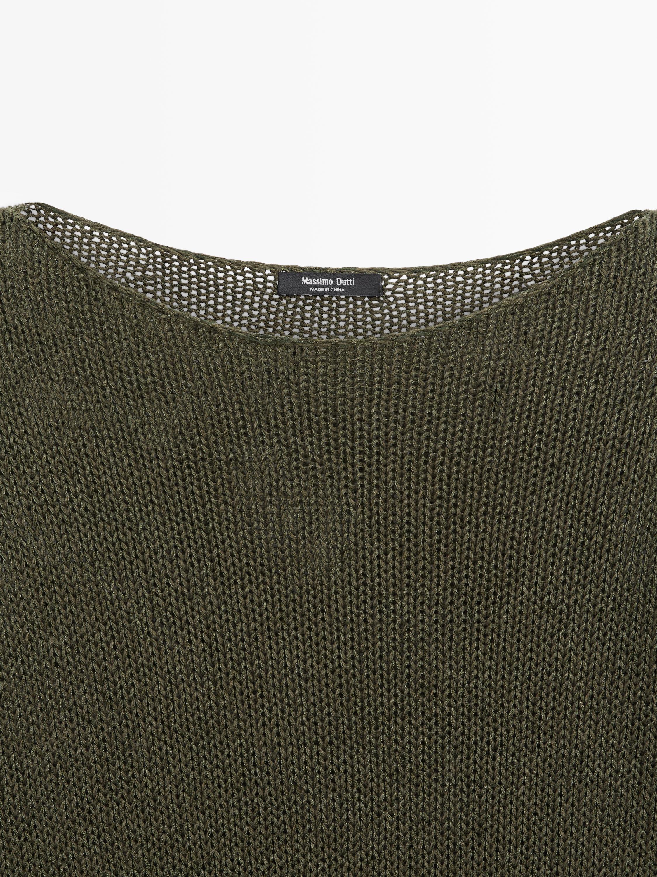 Cotton blend cutwork sweater — DARK GREEN