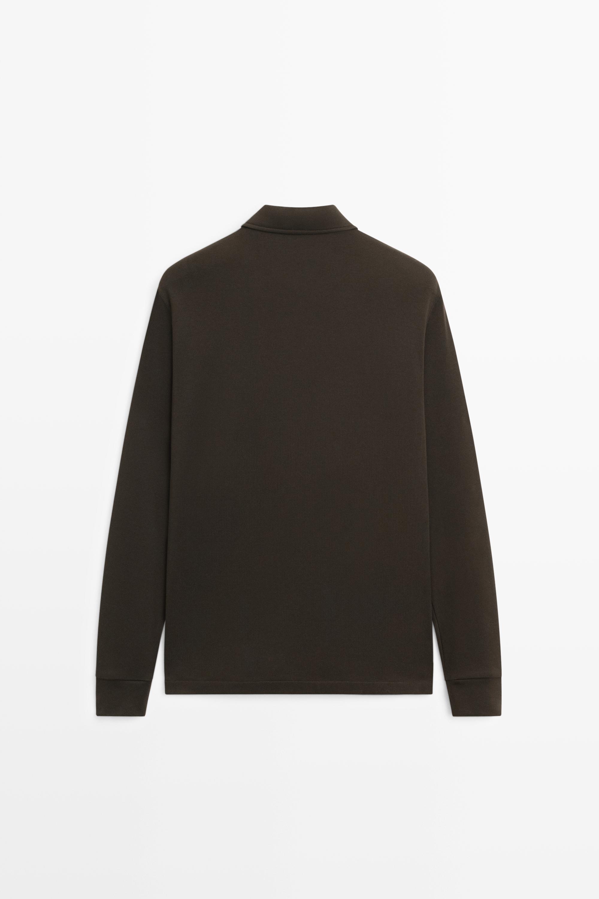 100% cotton long sleeve polo shirt — Chocolate
