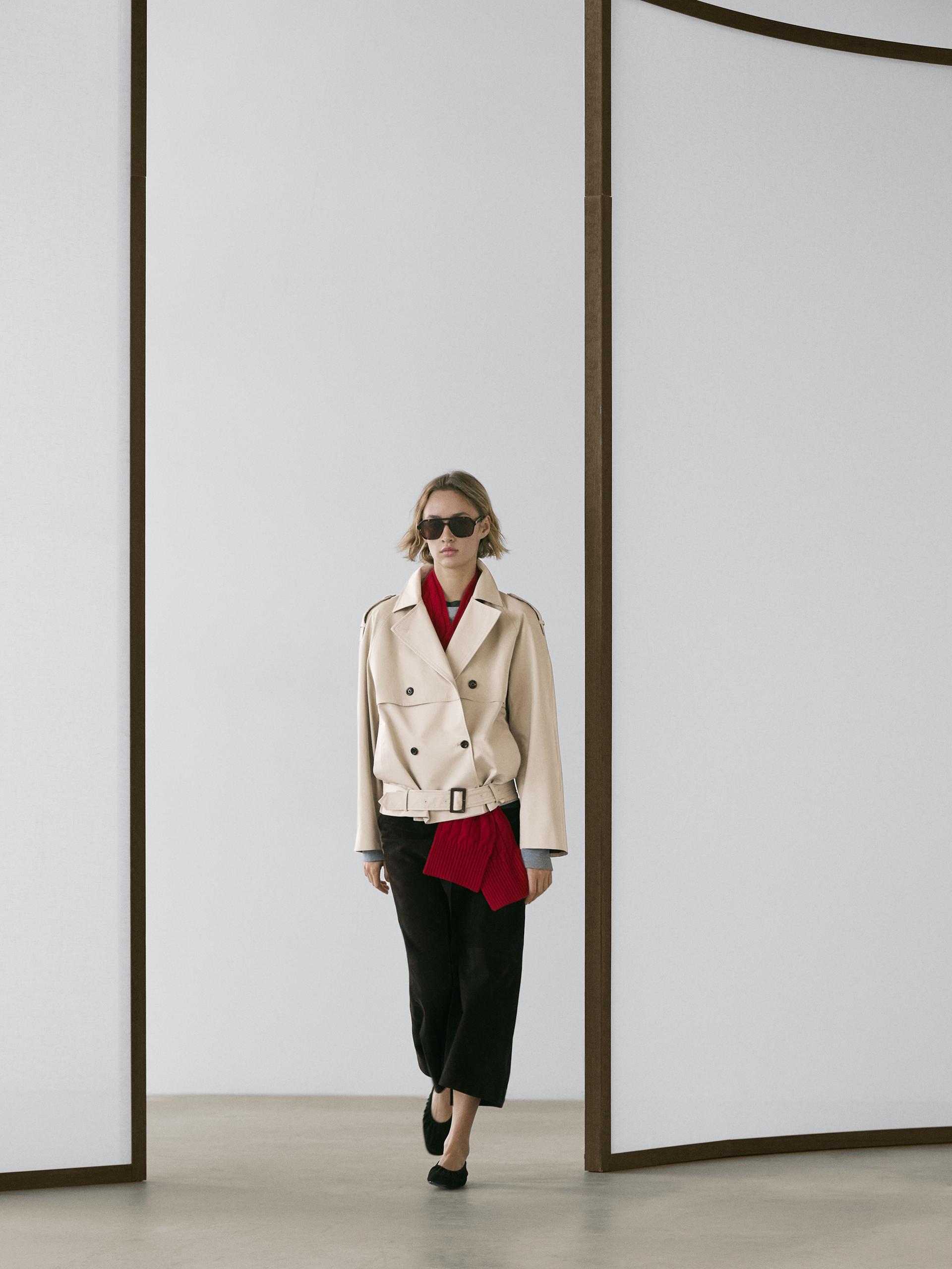 Trench Corto Con Cintura - Beige - M - Massimo Dutti - Femminile