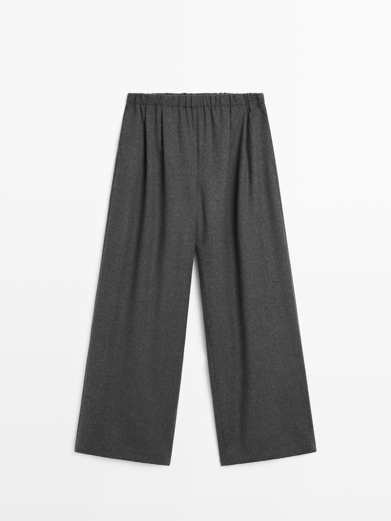 Massimo Dutti - Dames - Broek Van Wolmix Met Elastische Tailleband - Grijs - 38