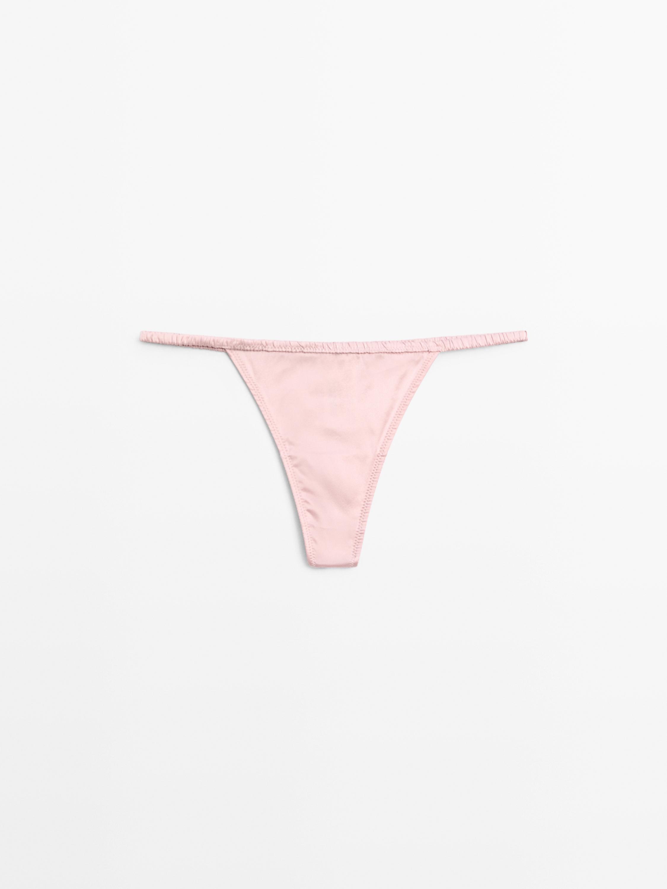 Silk thong with lace detail — ROSE PINK