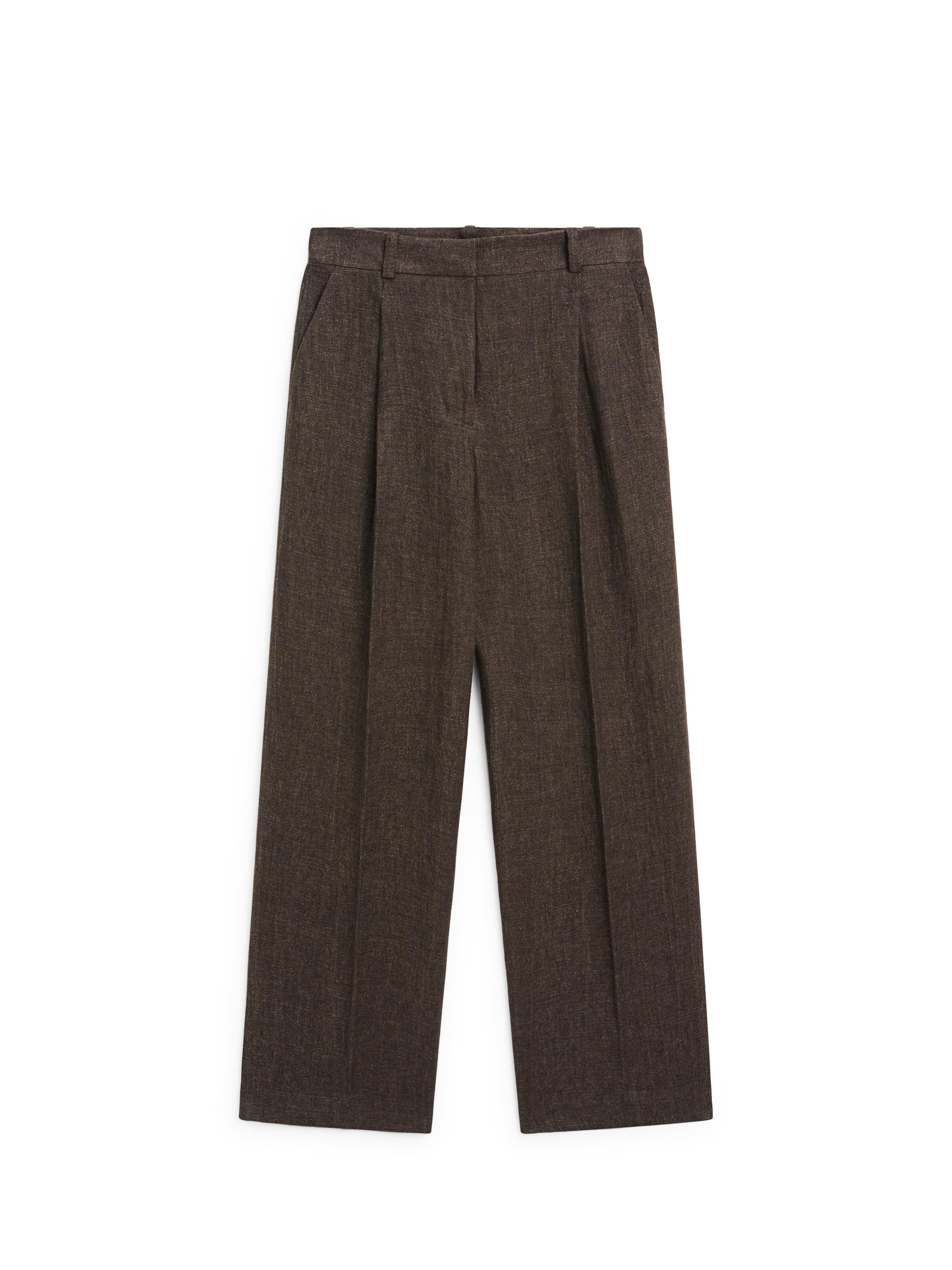 Total look melange linen darted trousers — MOLE BROWN
