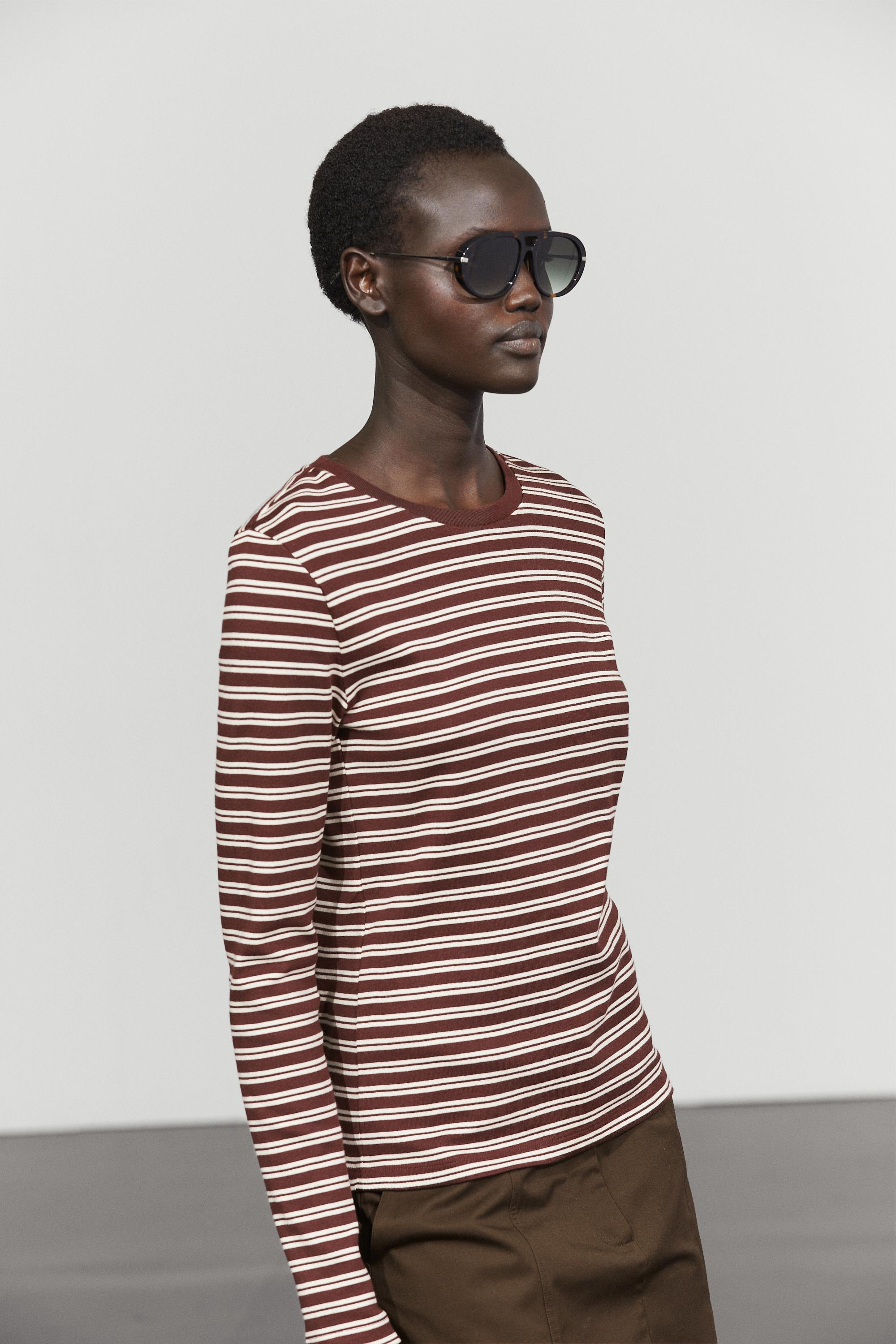 100% cotton striped T-shirt — BROWN
