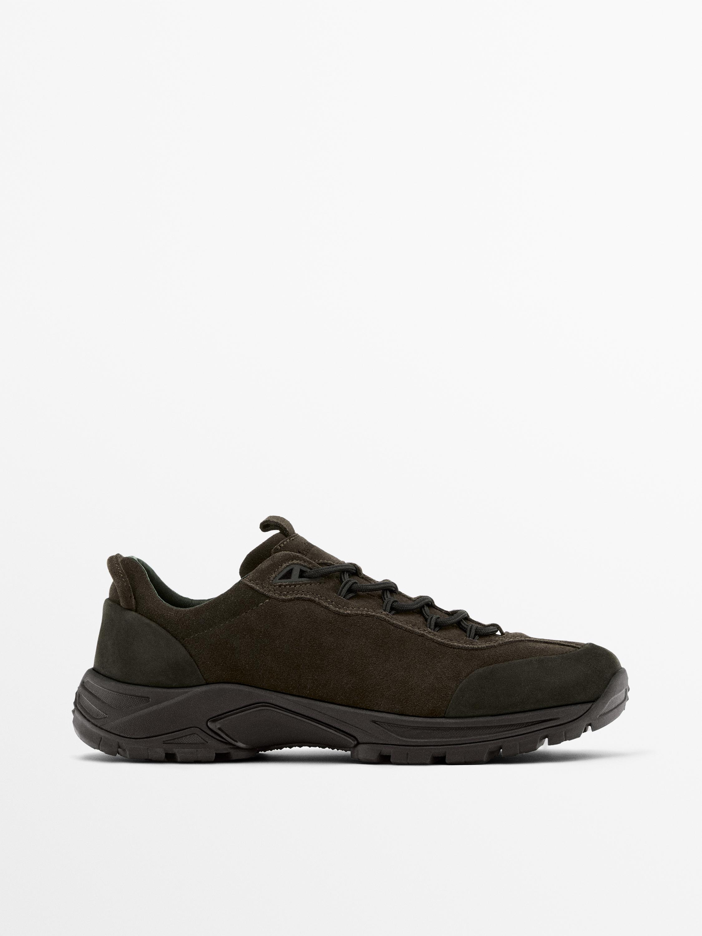 Technical trainers with leather pieces — BROWN