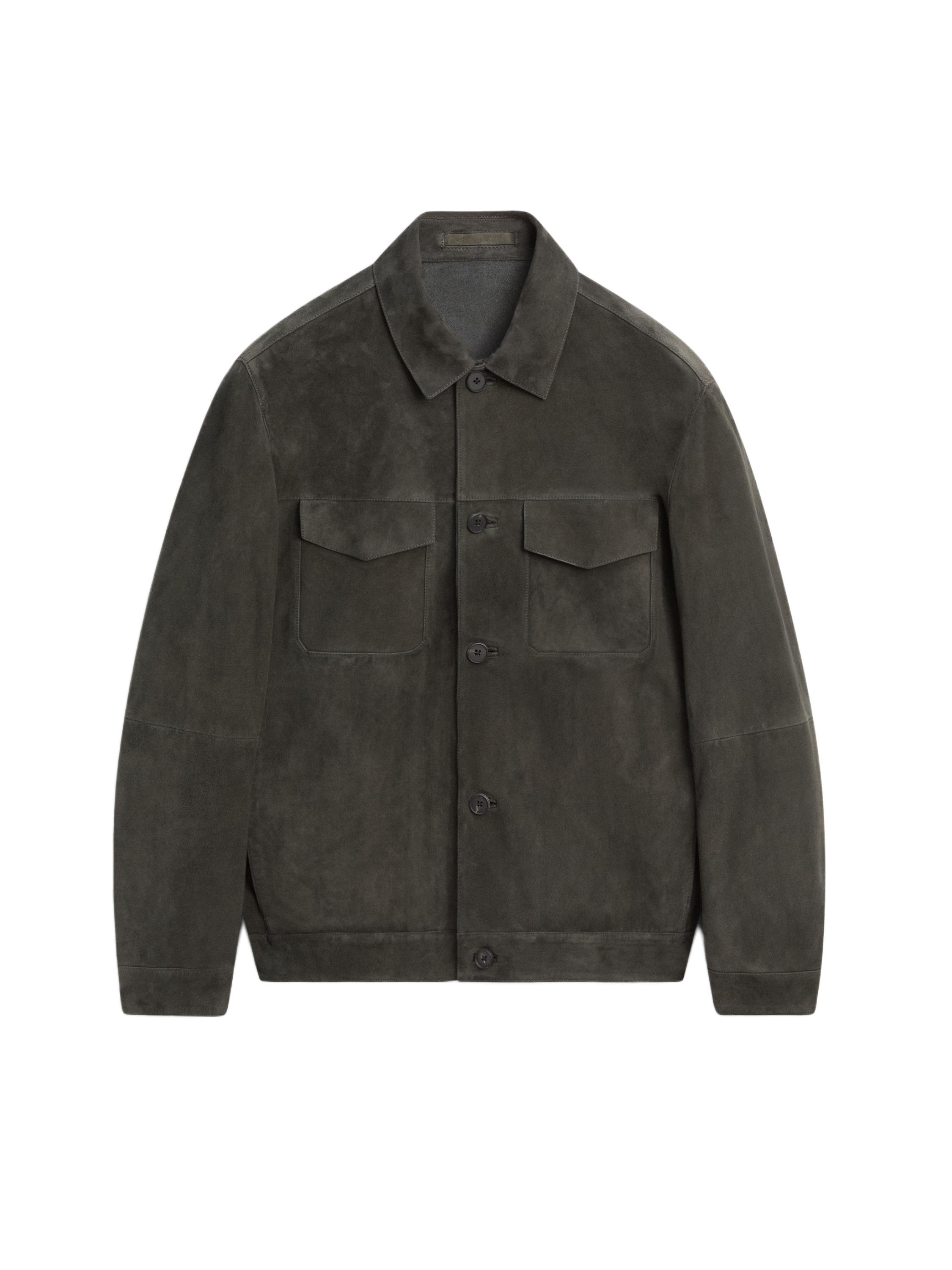 Suede leather jacket with pockets — BLUISH GREY