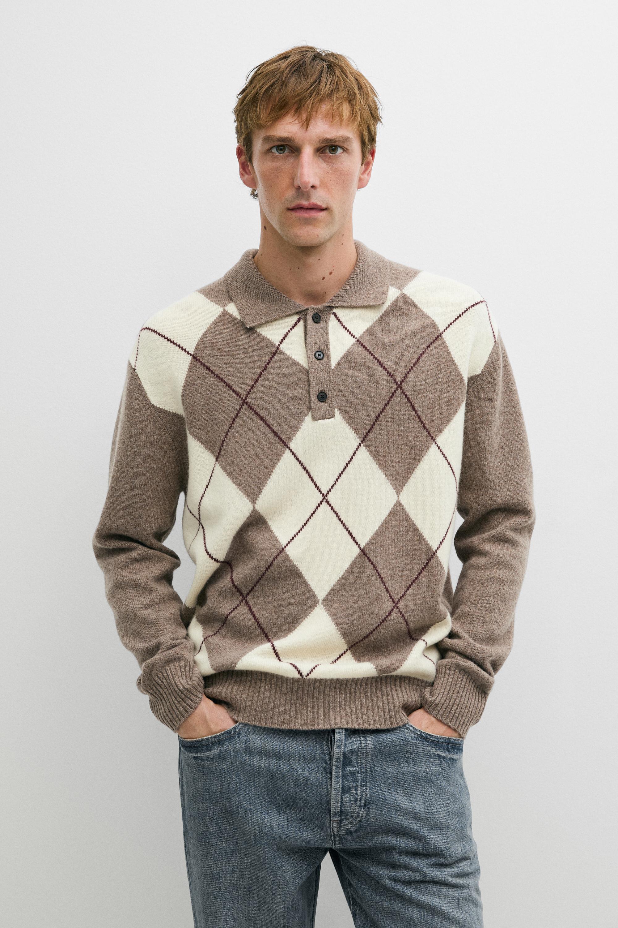 Diamond knit polo sweater