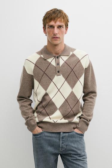 Diamond knit polo sweater — MINK 3
