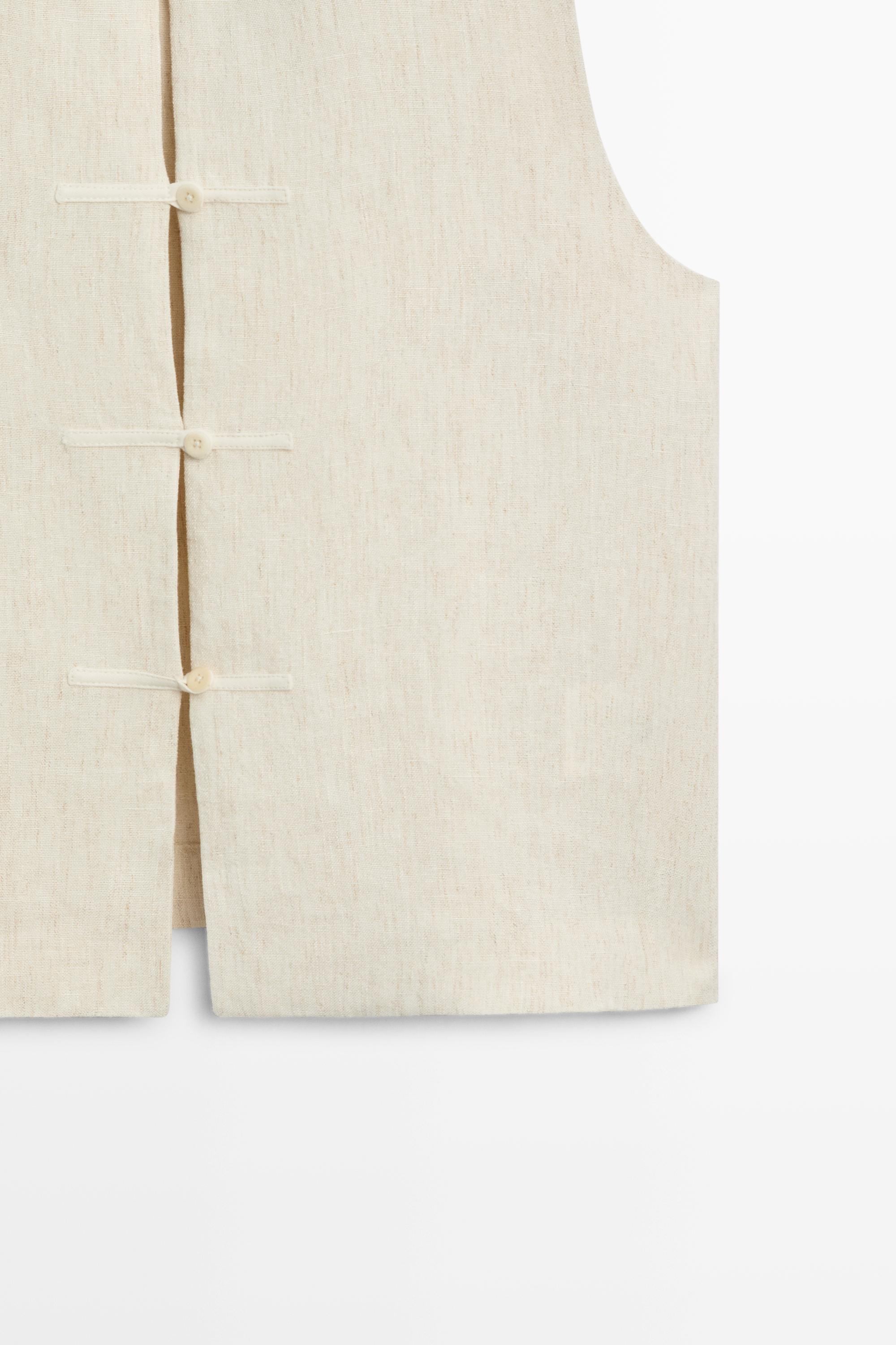 Linen blend button-detail vest — SAND