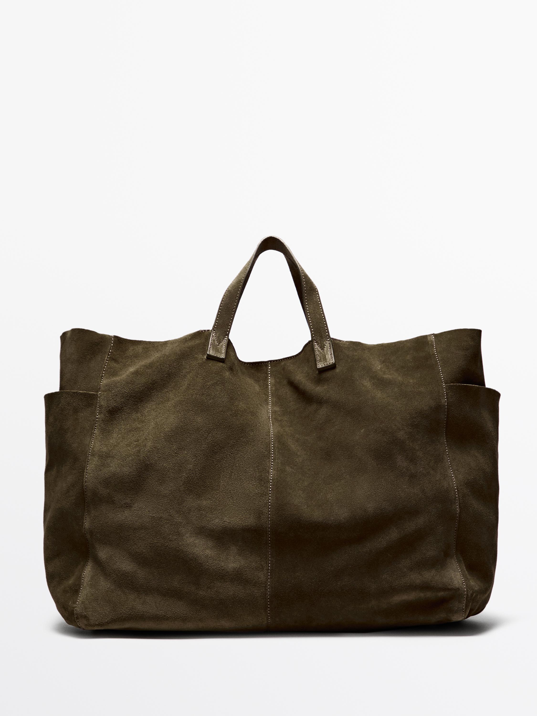 Leather and split leather maxi shopper bag