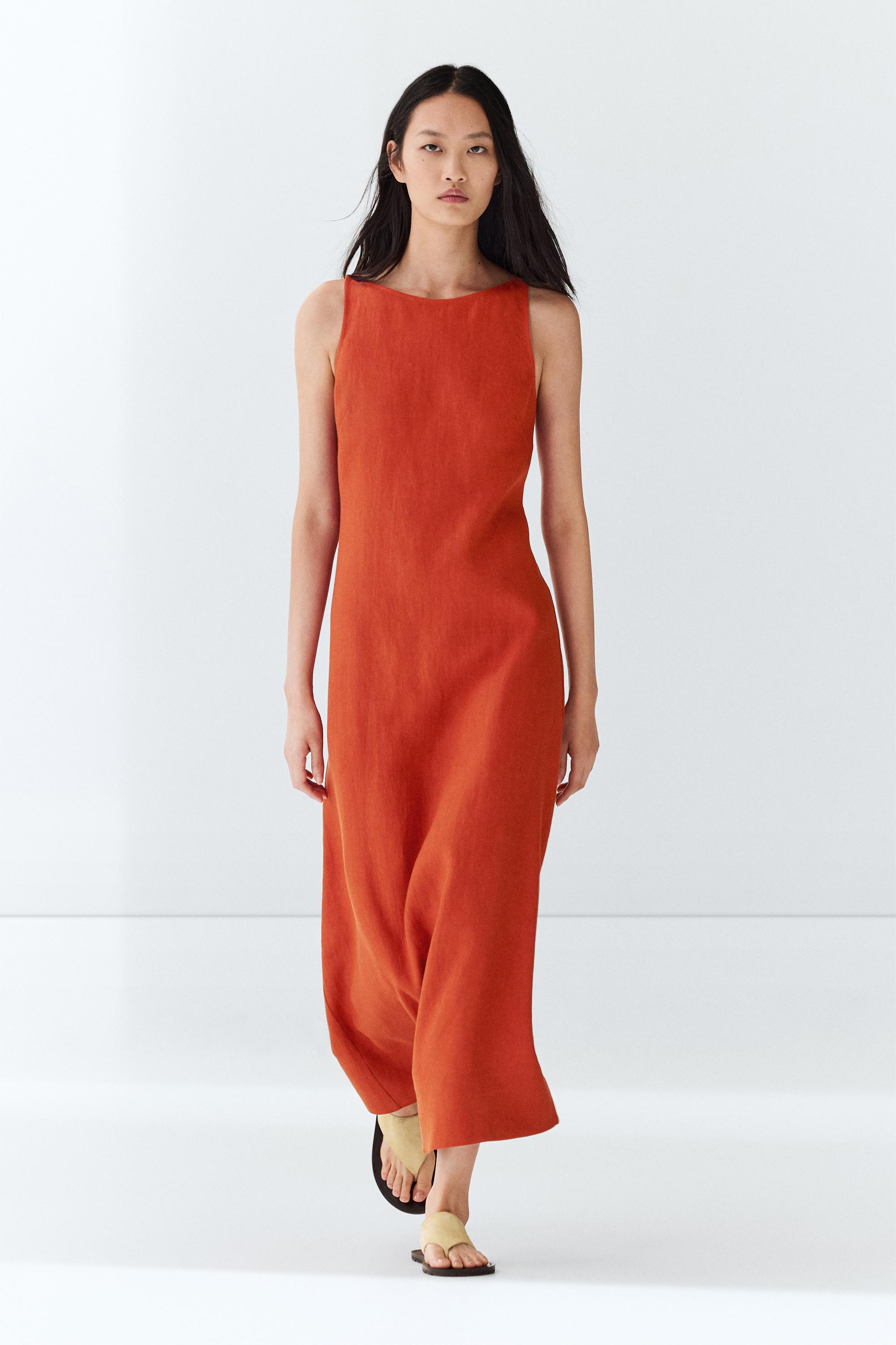 100% linen halter dress — RED