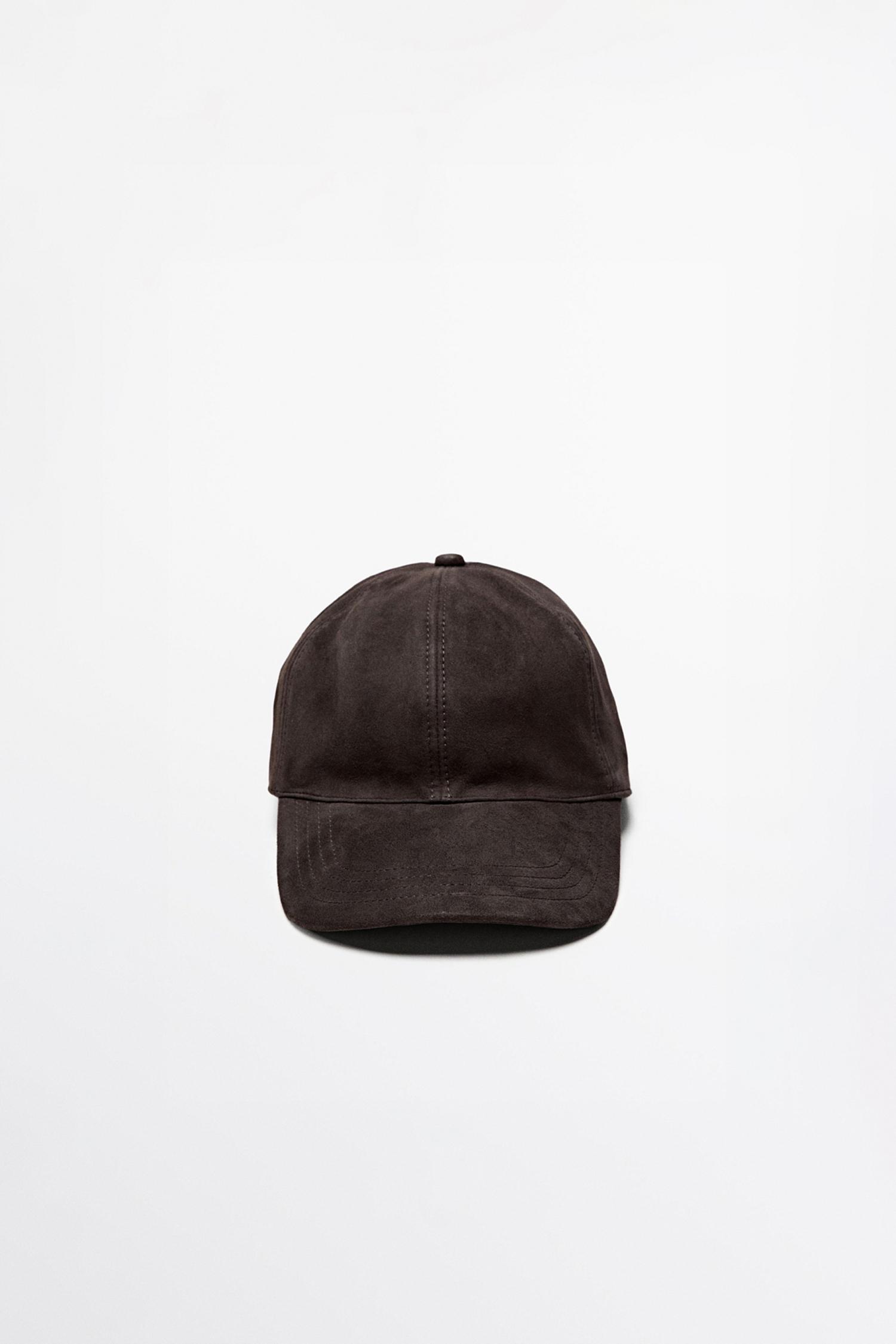 Suede leather cap — BROWN