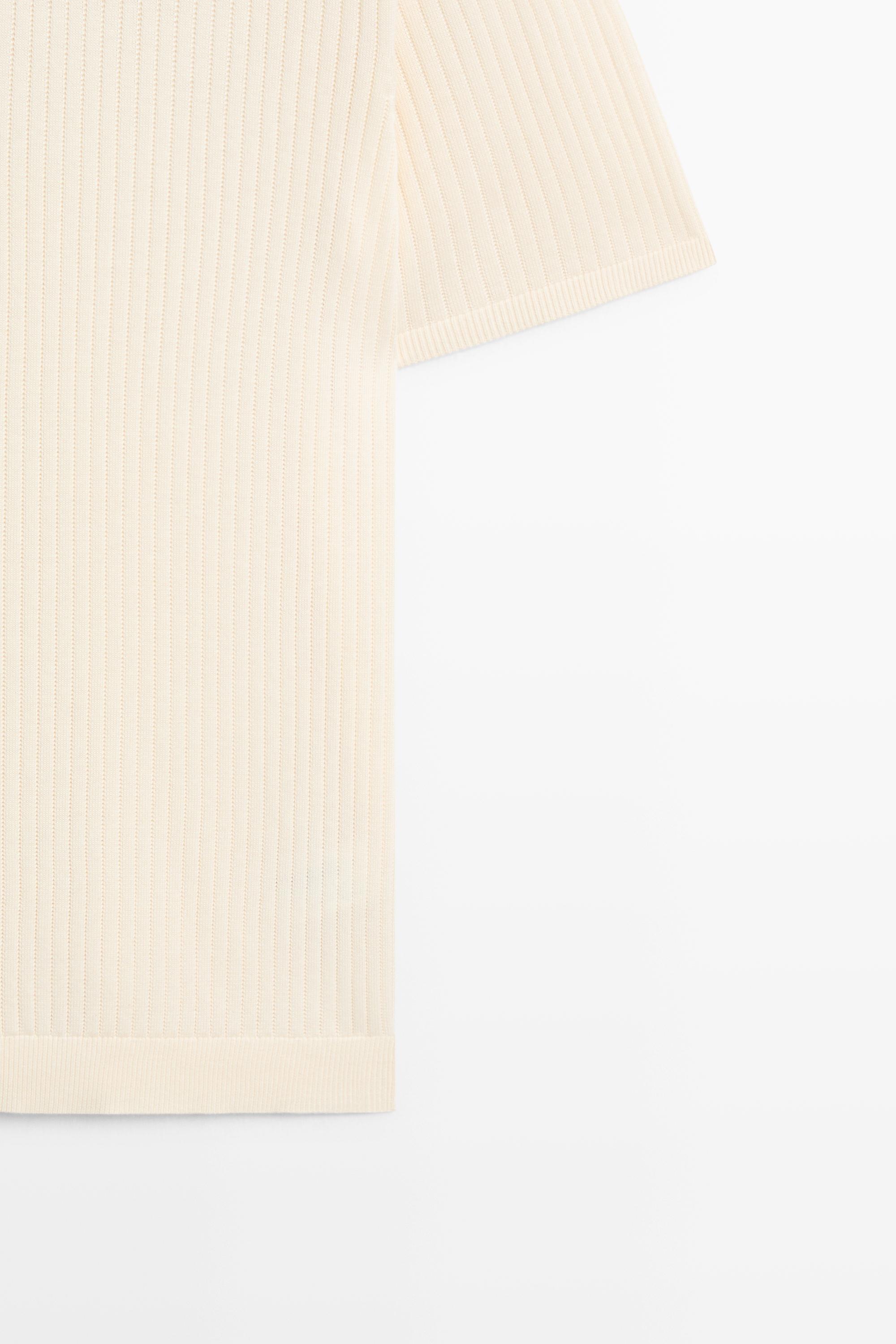 Cotton knit half-zip polo — CREAM